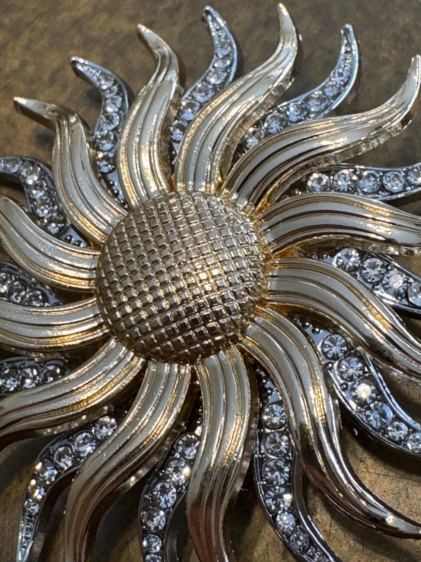 Rhinestone Brooch, Sun, Diamanté Brooch, Pin on, Jewel, Accessory, 2 1/4” Wide, Holiday, Beach, Gift, FAN Design, Brooches, Festival