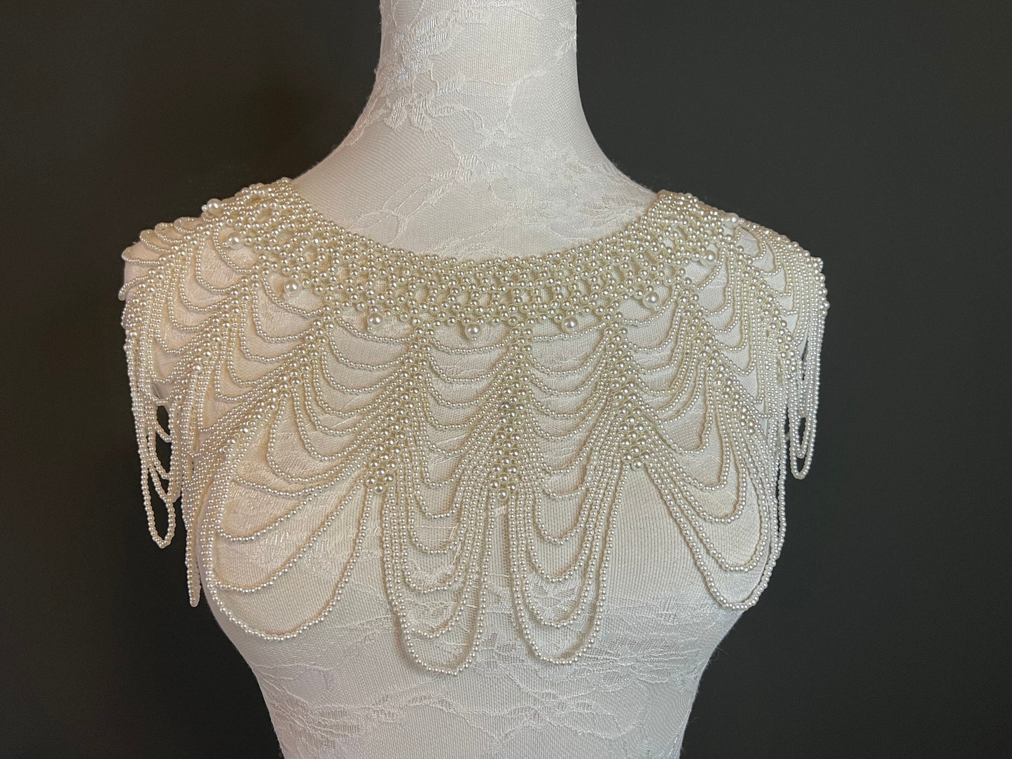 Handmade Pearl Shoulder Chain, Bridal Body Jewelry, Ivory White