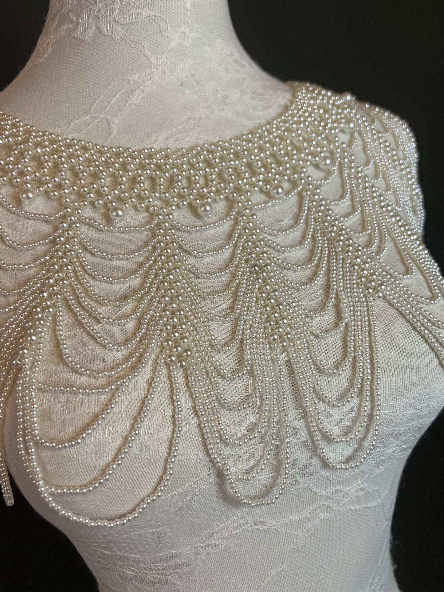 Handmade Pearl Shoulder Chain, Bridal Body Jewelry, Ivory White