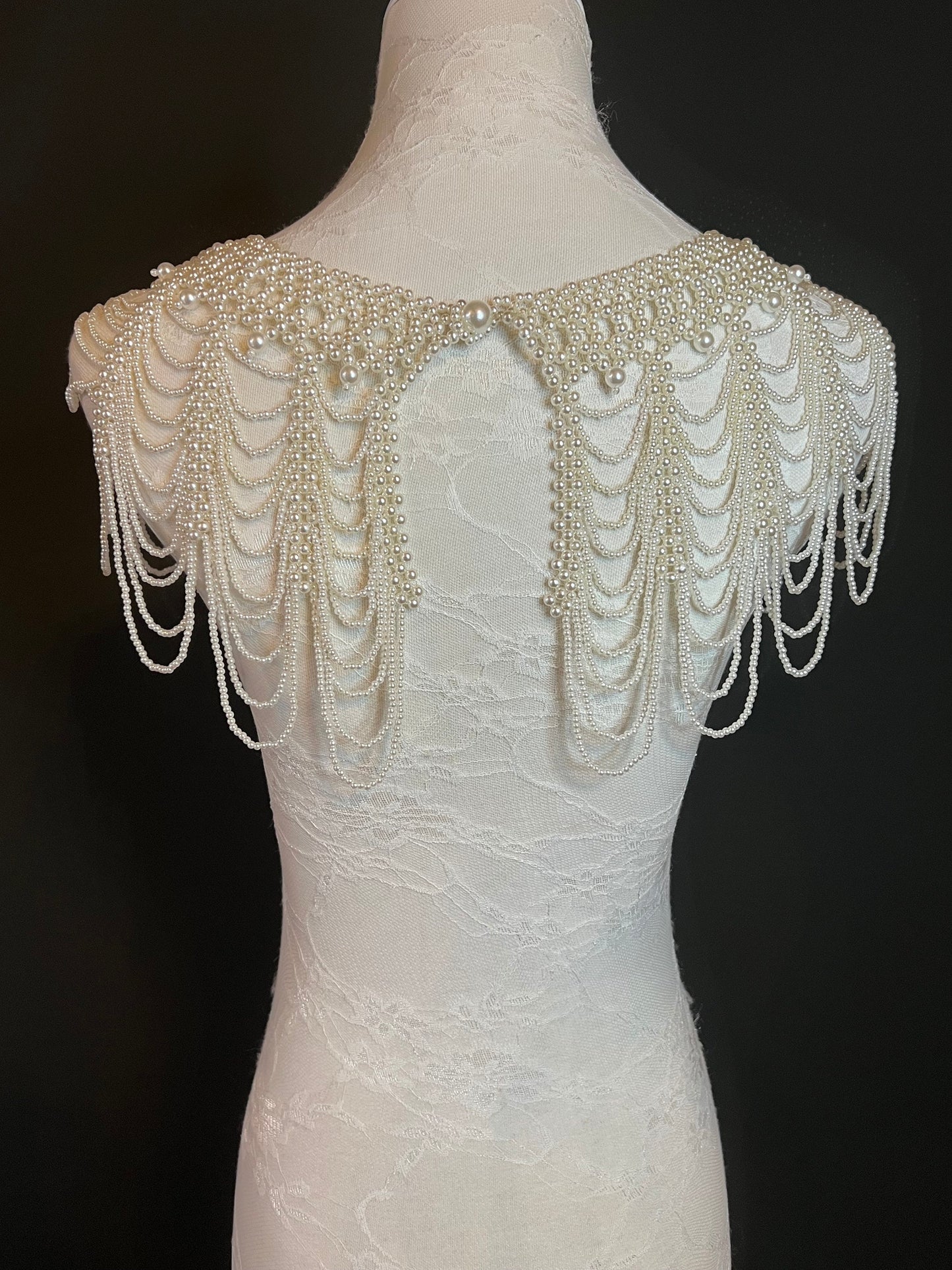 Handmade Pearl Shoulder Chain, Bridal Body Jewelry, Ivory White