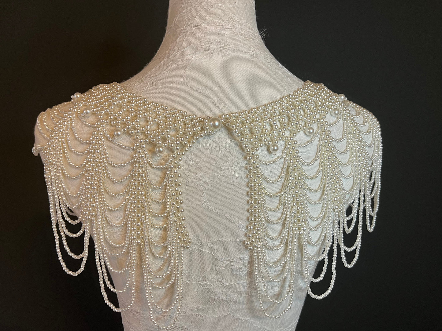 Handmade Pearl Shoulder Chain, Bridal Body Jewelry, Ivory White