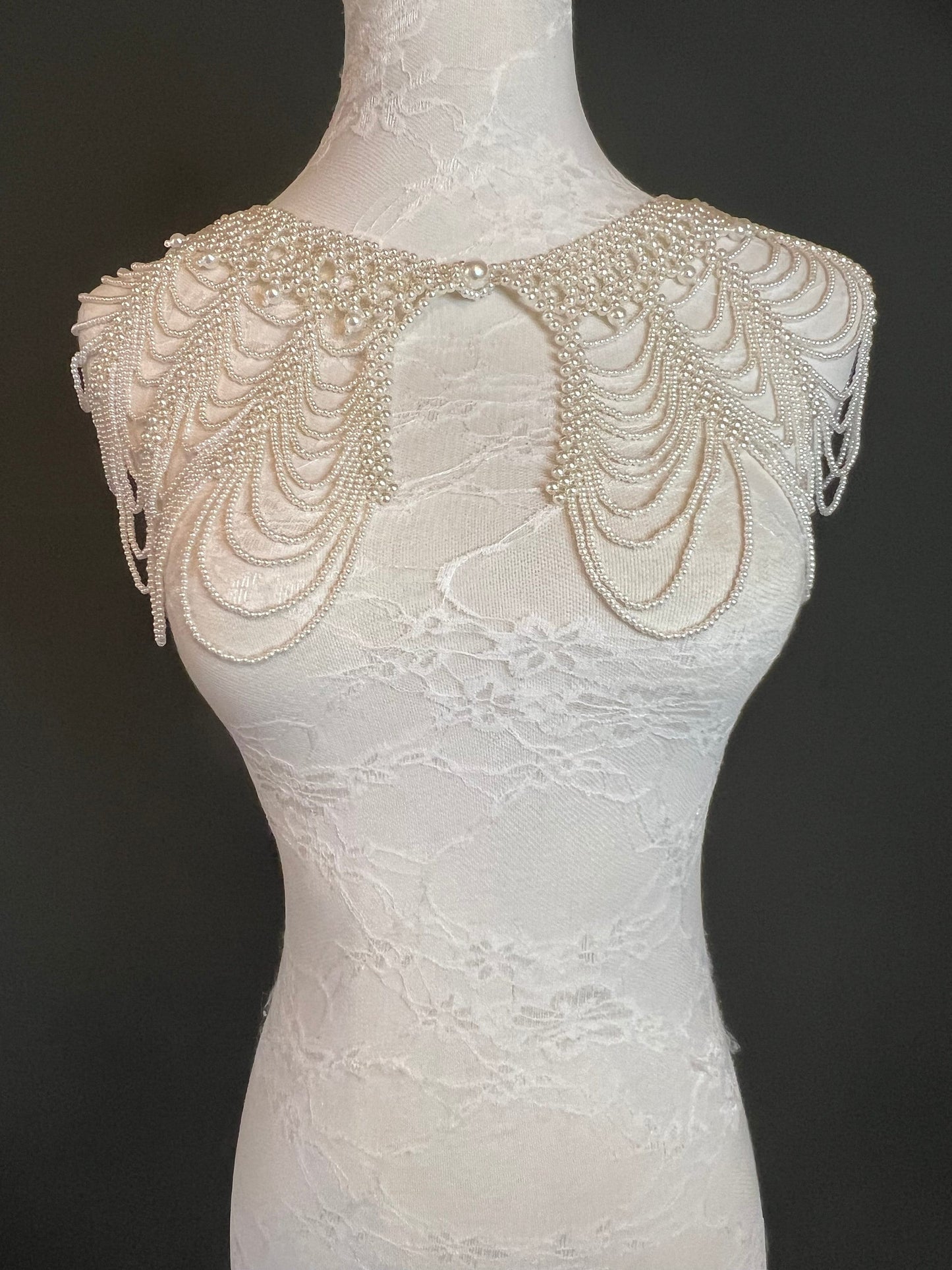 Handmade Pearl Shoulder Chain, Bridal Body Jewelry, Ivory White