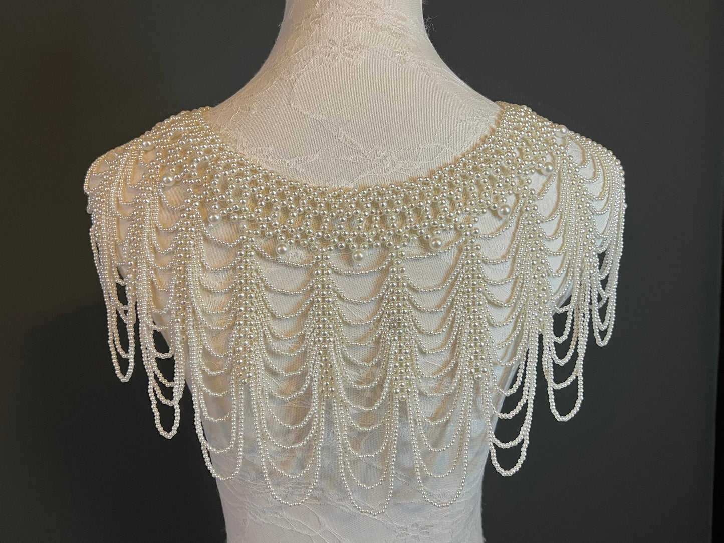 Handmade Pearl Shoulder Chain, Bridal Body Jewelry, Ivory White