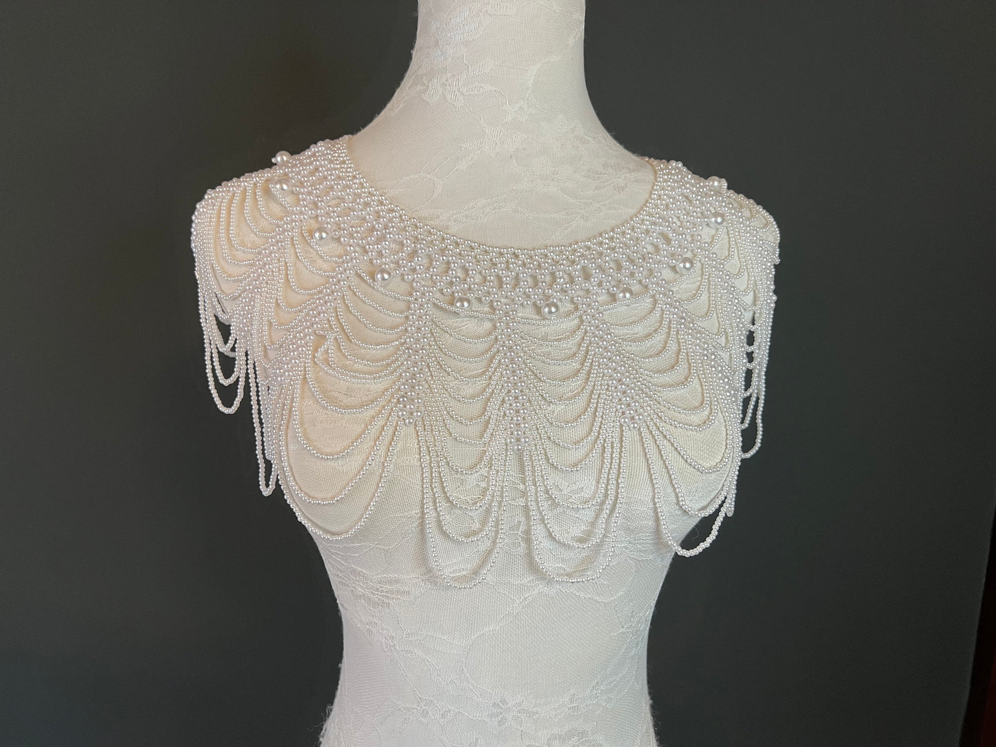 Handmade Pearl Shoulder Chain, Bridal Body Jewelry, Ivory White