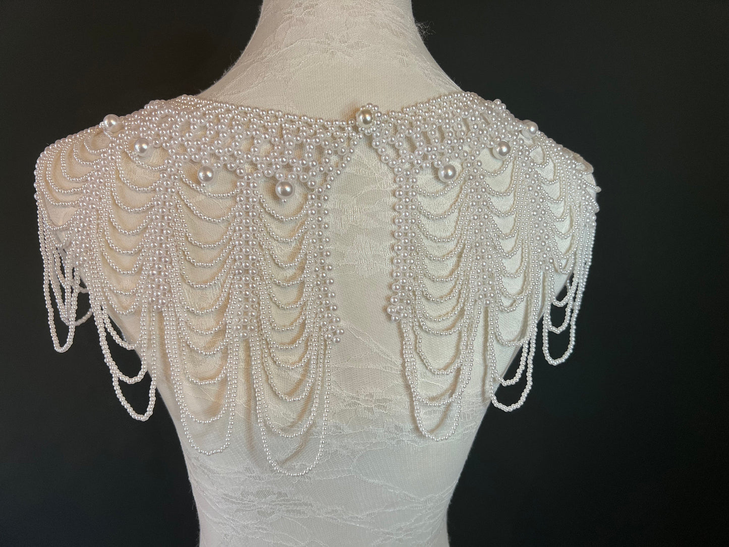 Handmade Pearl Shoulder Chain, Bridal Body Jewelry, Ivory White