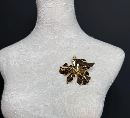 Flower Metal 3D Brooch, Gold Brooch, Metal Pin on Brooch, Accessory, 3” Wide, Unusual, Gift, FAN Design, Brooches, Festival, High Quality