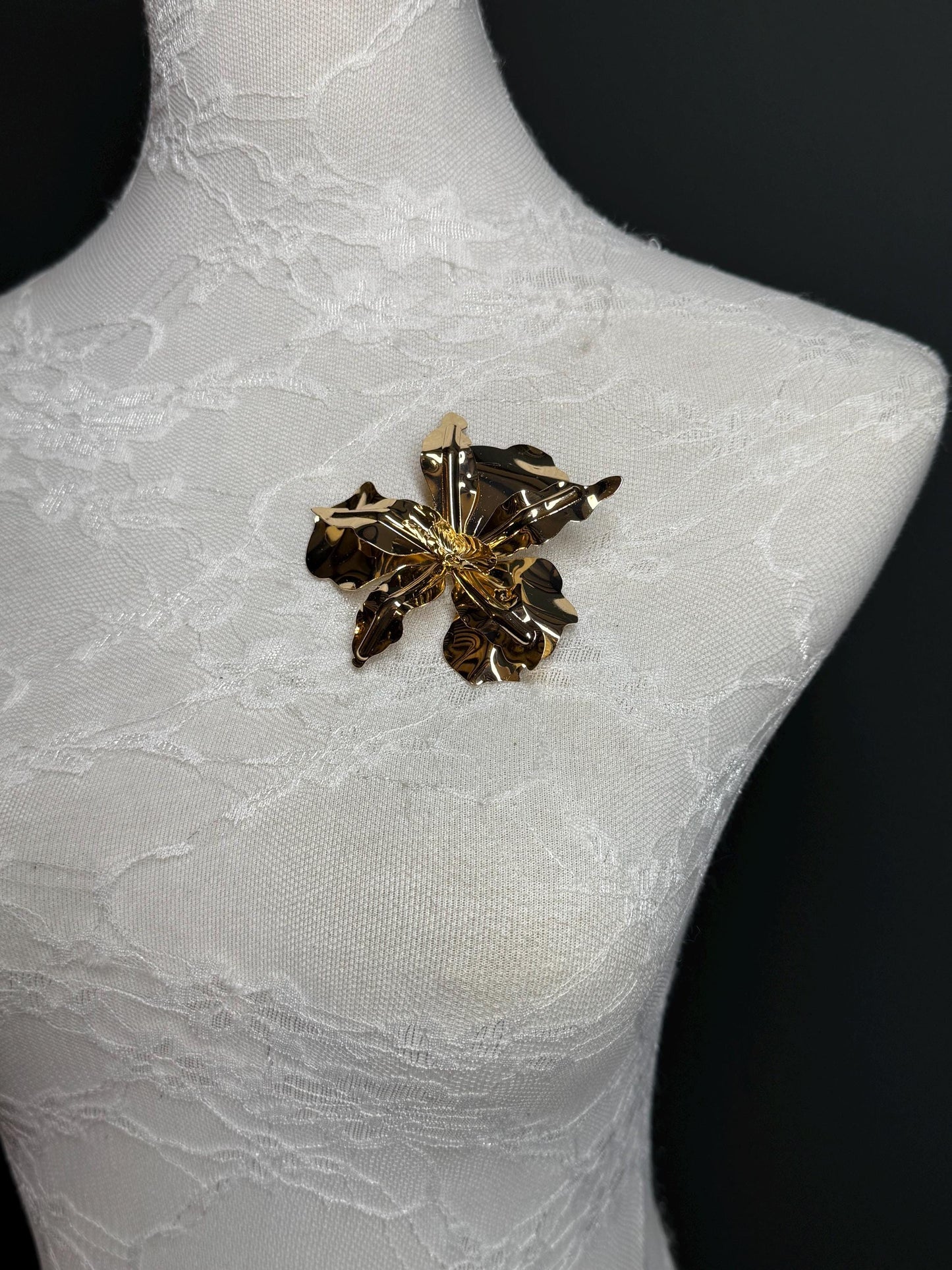 Flower Metal 3D Brooch, Gold Brooch, Metal Pin on Brooch, Accessory, 3” Wide, Unusual, Gift, FAN Design, Brooches, Festival, High Quality