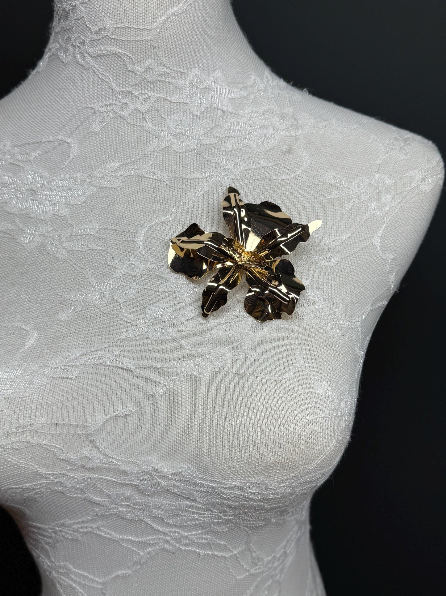 Flower Metal 3D Brooch, Gold Brooch, Metal Pin on Brooch, Accessory, 3” Wide, Unusual, Gift, FAN Design, Brooches, Festival, High Quality