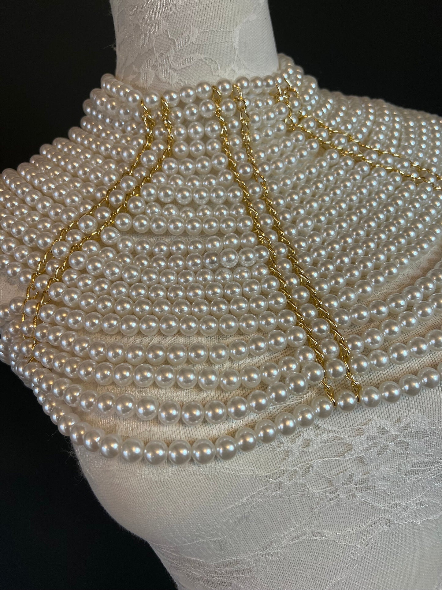 Pearl Shoulder Chain, Bridal Body Jewelry, FAN Design
