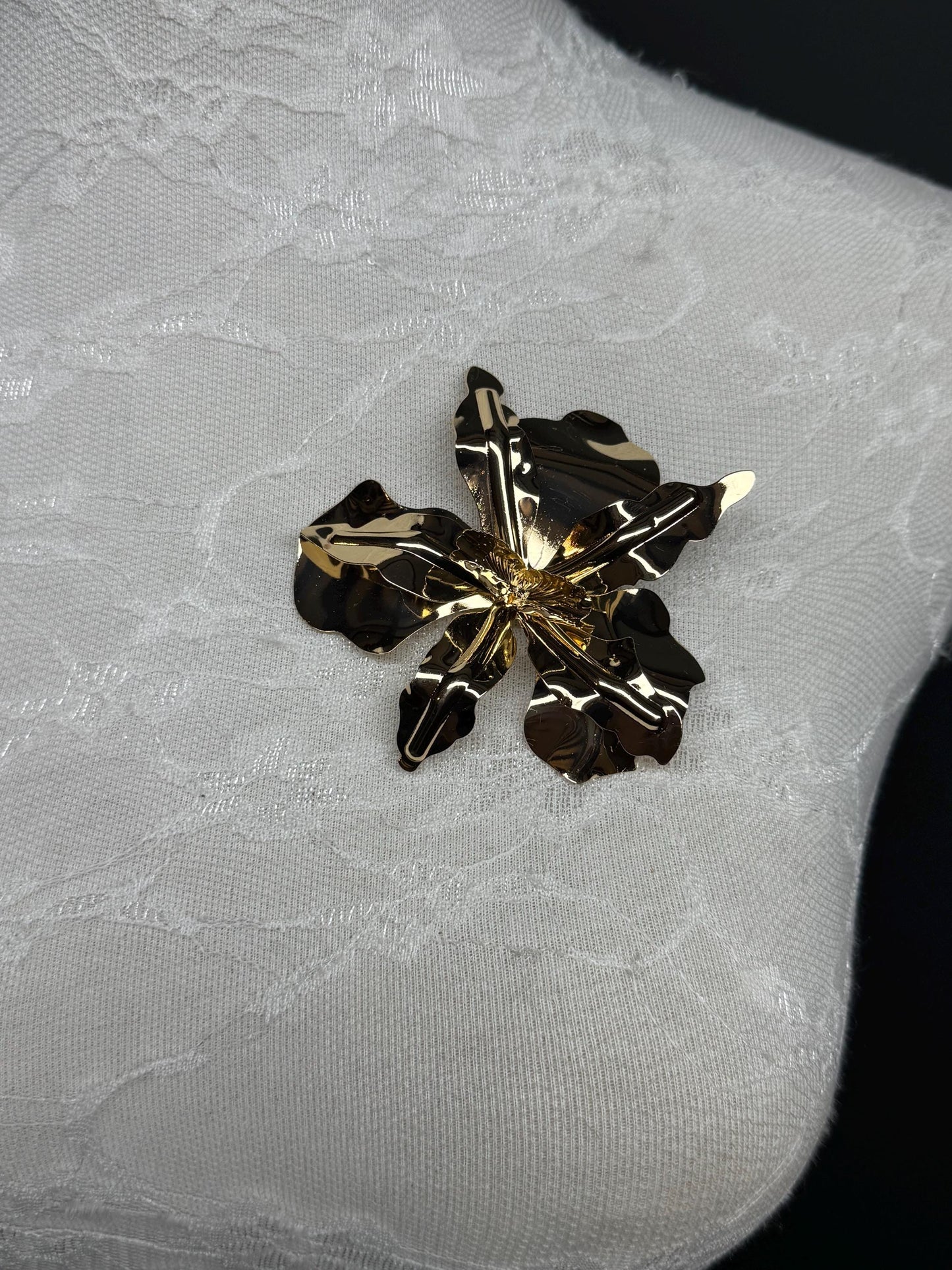Flower Metal 3D Brooch, Gold Brooch, Metal Pin on Brooch, Accessory, 3” Wide, Unusual, Gift, FAN Design, Brooches, Festival, High Quality