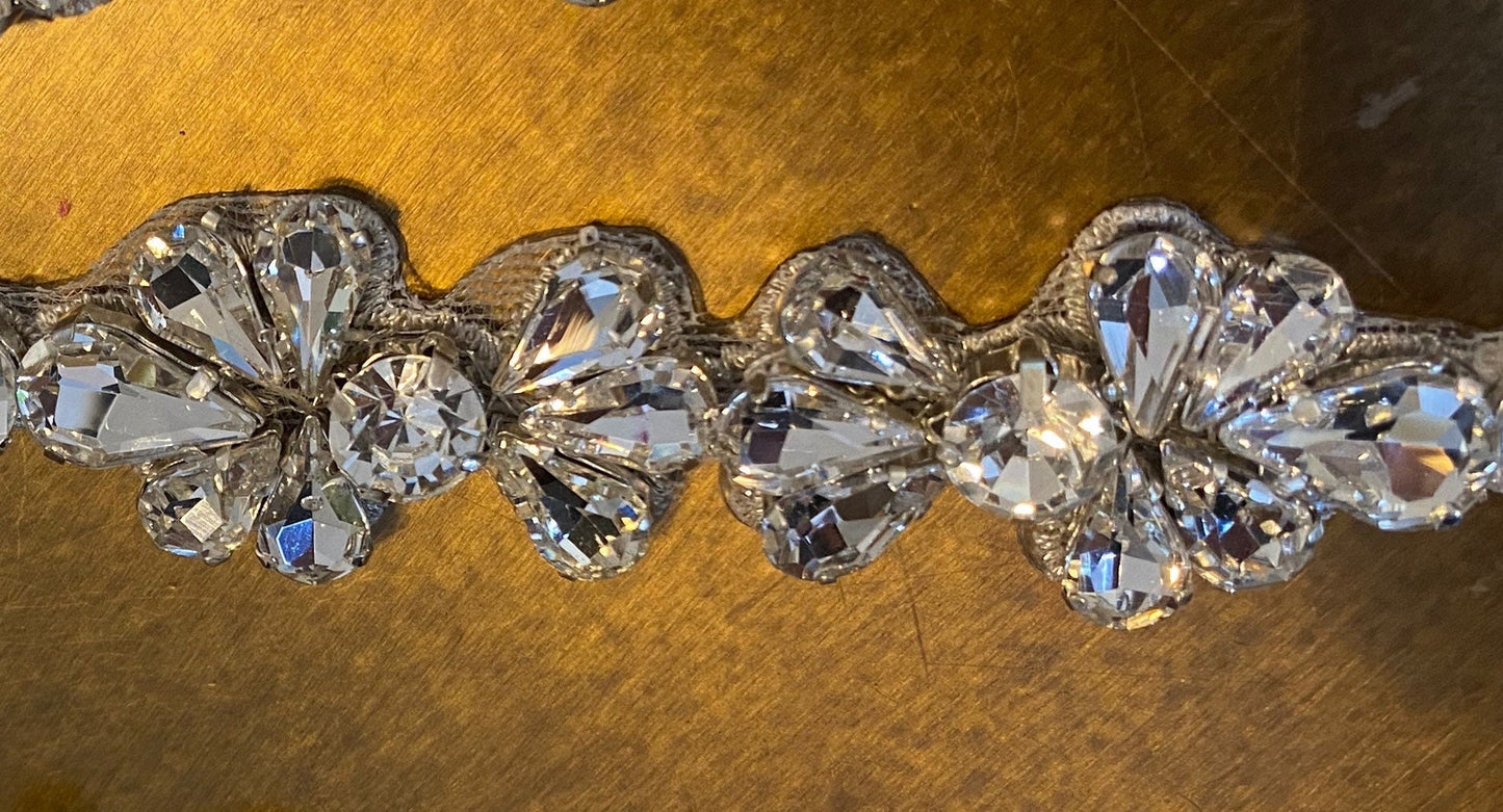 Beaded Butterfly Rhinestone Applique, Bridal Headband or Belt