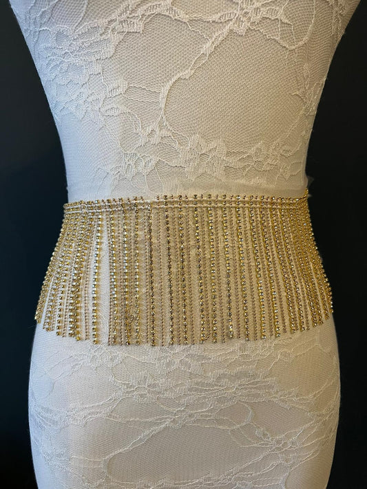 Diamanté Rhinestone Fringe Trim, Silver Gold Crystal Fashion Fringe (9cm Wide)