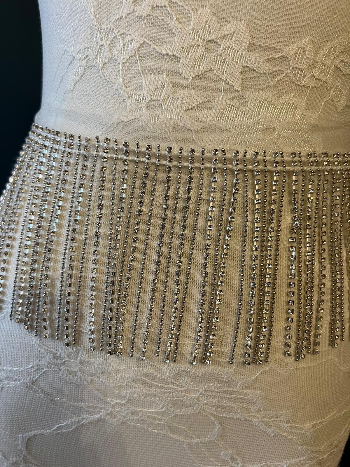 Diamanté Rhinestone Fringe Trim, Silver Gold Crystal Fashion Fringe (9cm Wide)