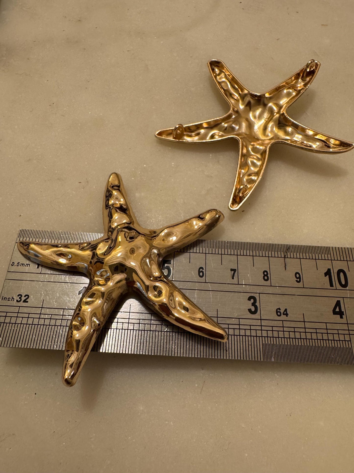 Gold Metal Starfish Buckle, Sew-On Swimwear Decor (6.5cm)