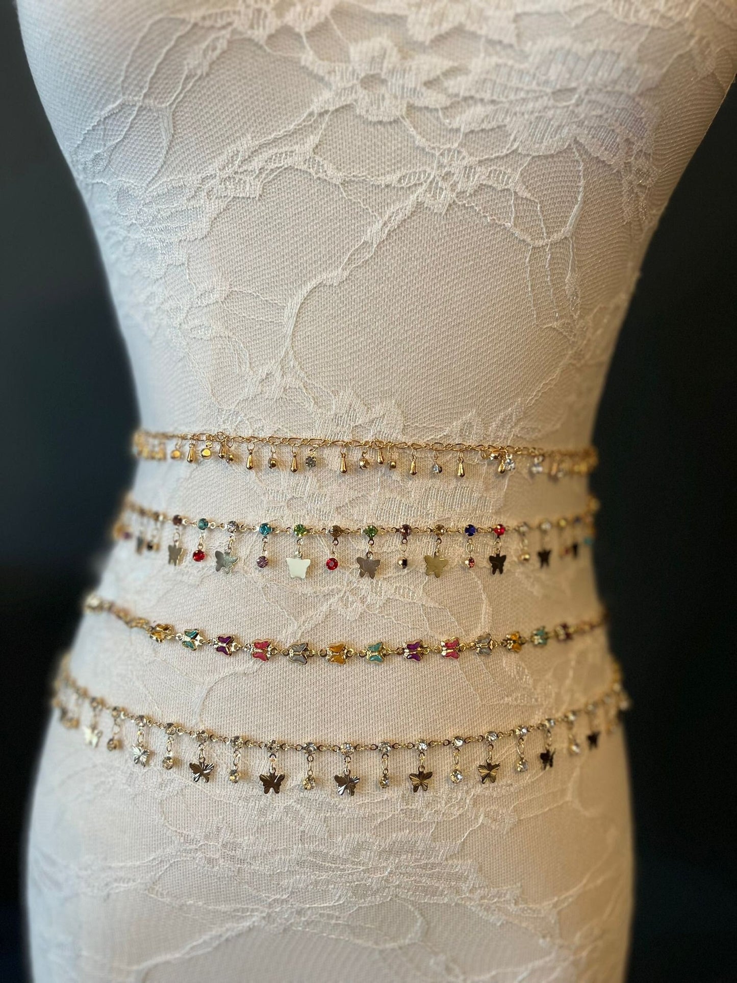 X-long Chain Belt, Fashion Belt, Swimwear, Accessory, Rhinestone, Butterfly, FAN Design