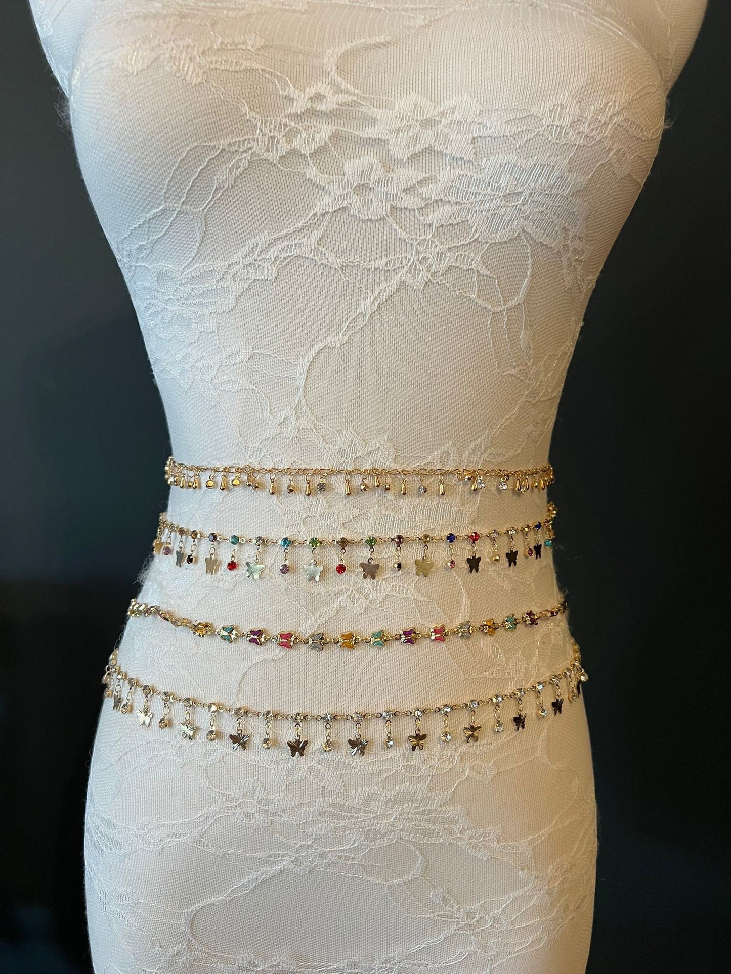 X-long Chain Belt, Fashion Belt, Swimwear, Accessory, Rhinestone, Butterfly, FAN Design