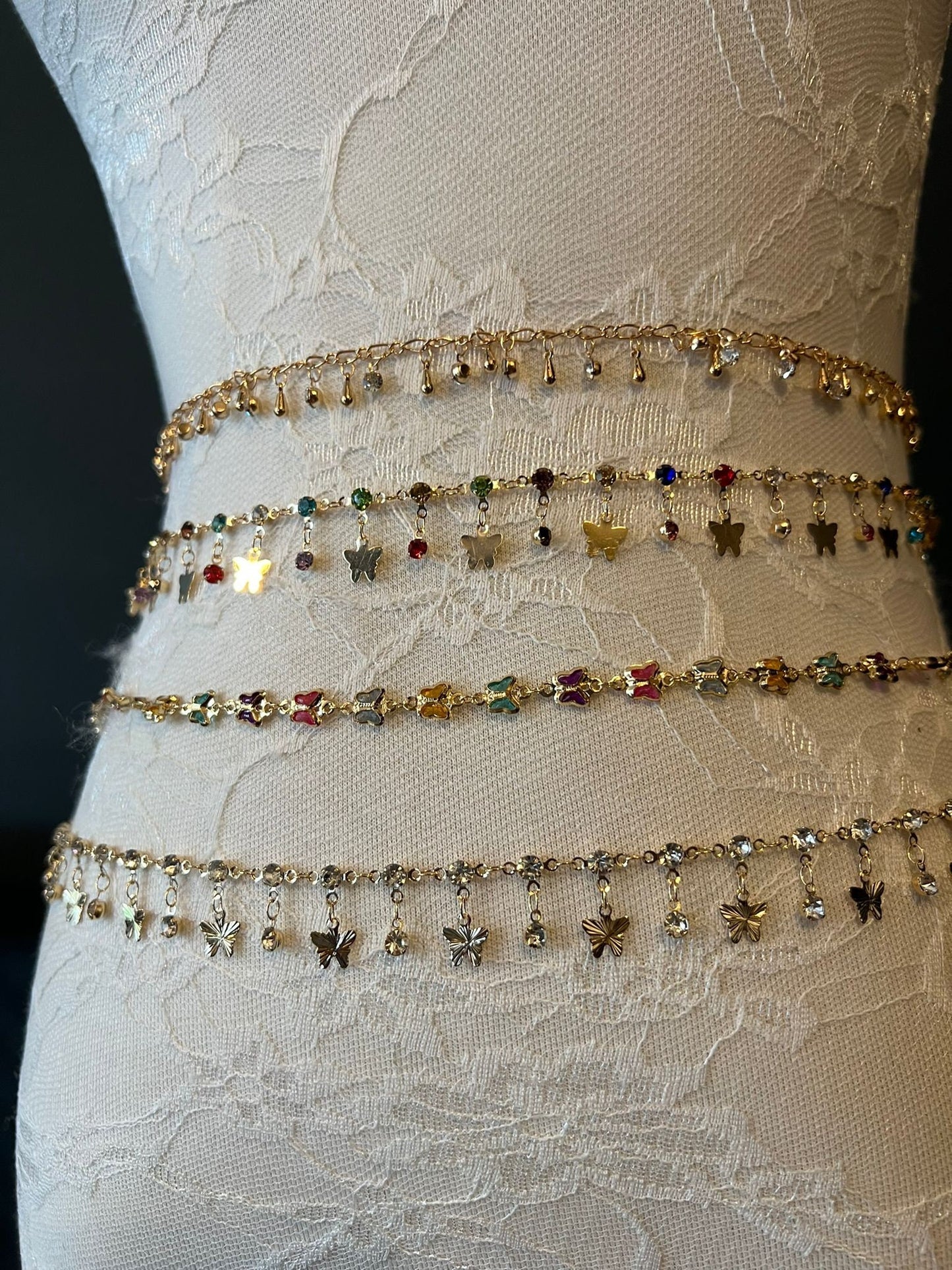 X-long Chain Belt, Fashion Belt, Swimwear, Accessory, Rhinestone, Butterfly, FAN Design