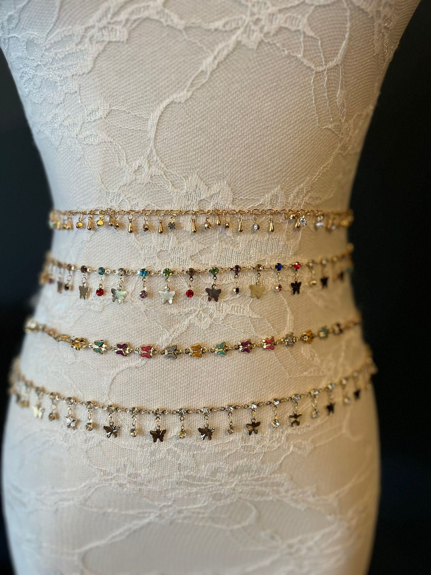 X-long Chain Belt, Fashion Belt, Swimwear, Accessory, Rhinestone, Butterfly, FAN Design