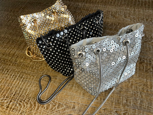 Rhinestone Chainmail Bucket Bag, Diamanté Evening Handbag