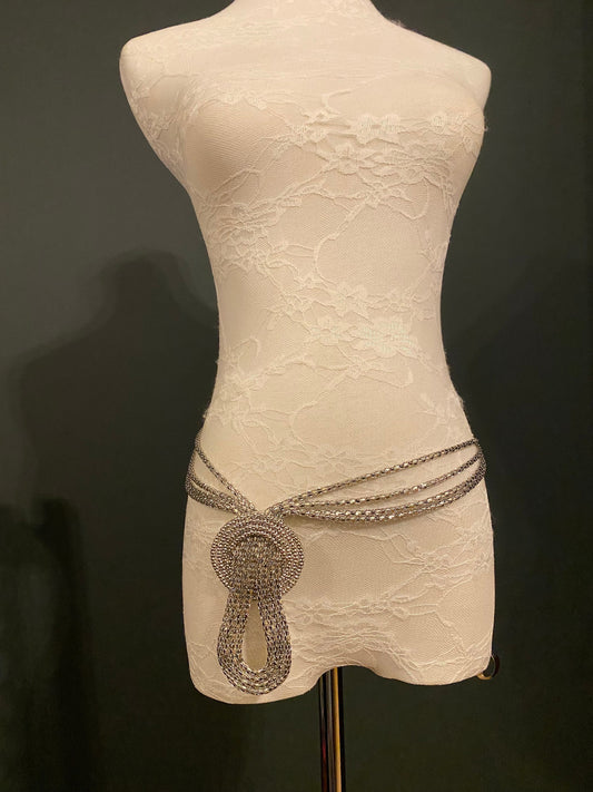 X-long, Metal Chain Detailed Belt, Silver Metal Fashion Belt, FAN Design, FAN Exclusive