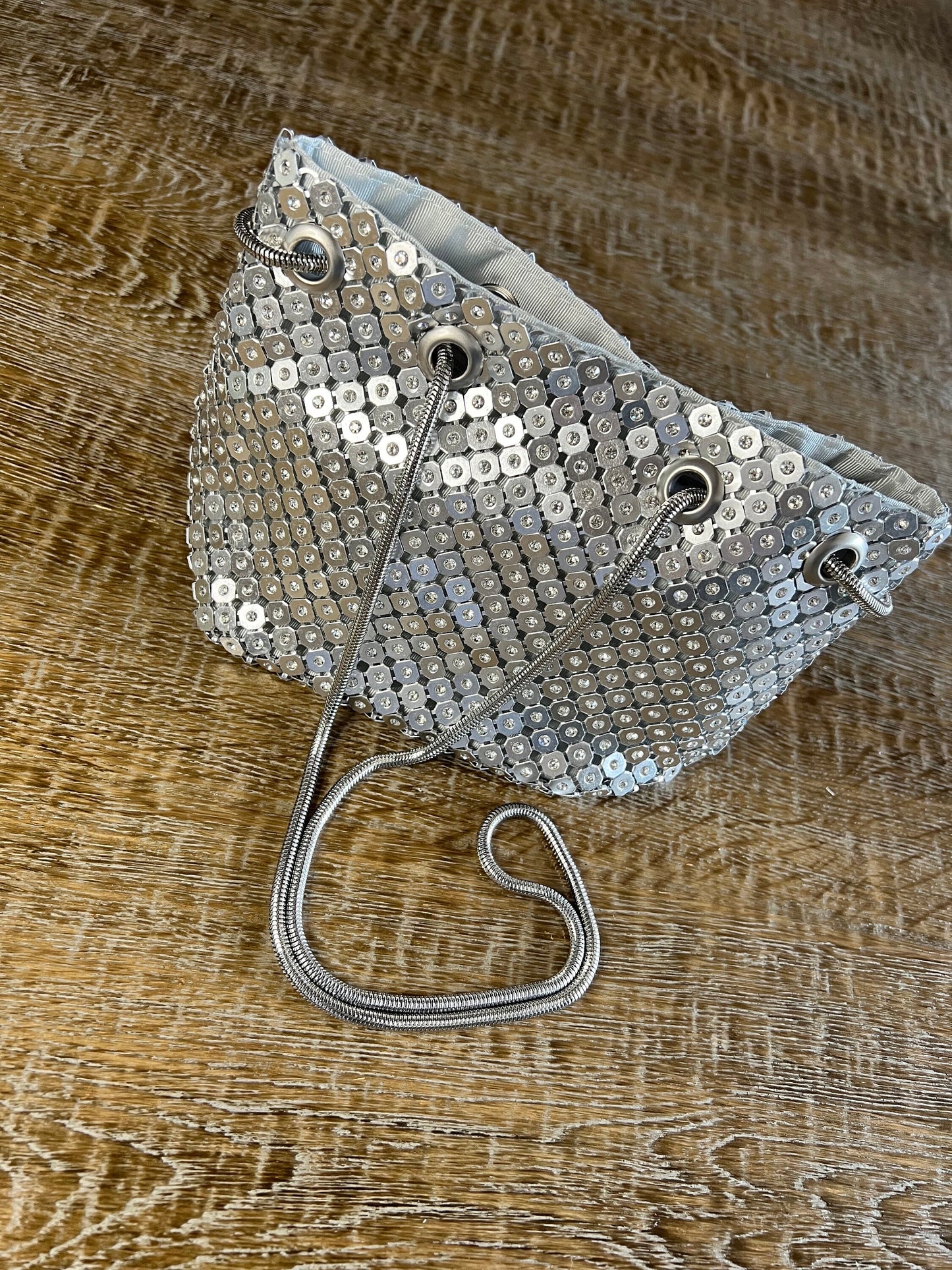 Rhinestone Chainmail Bucket Bag, Diamanté Evening Handbag