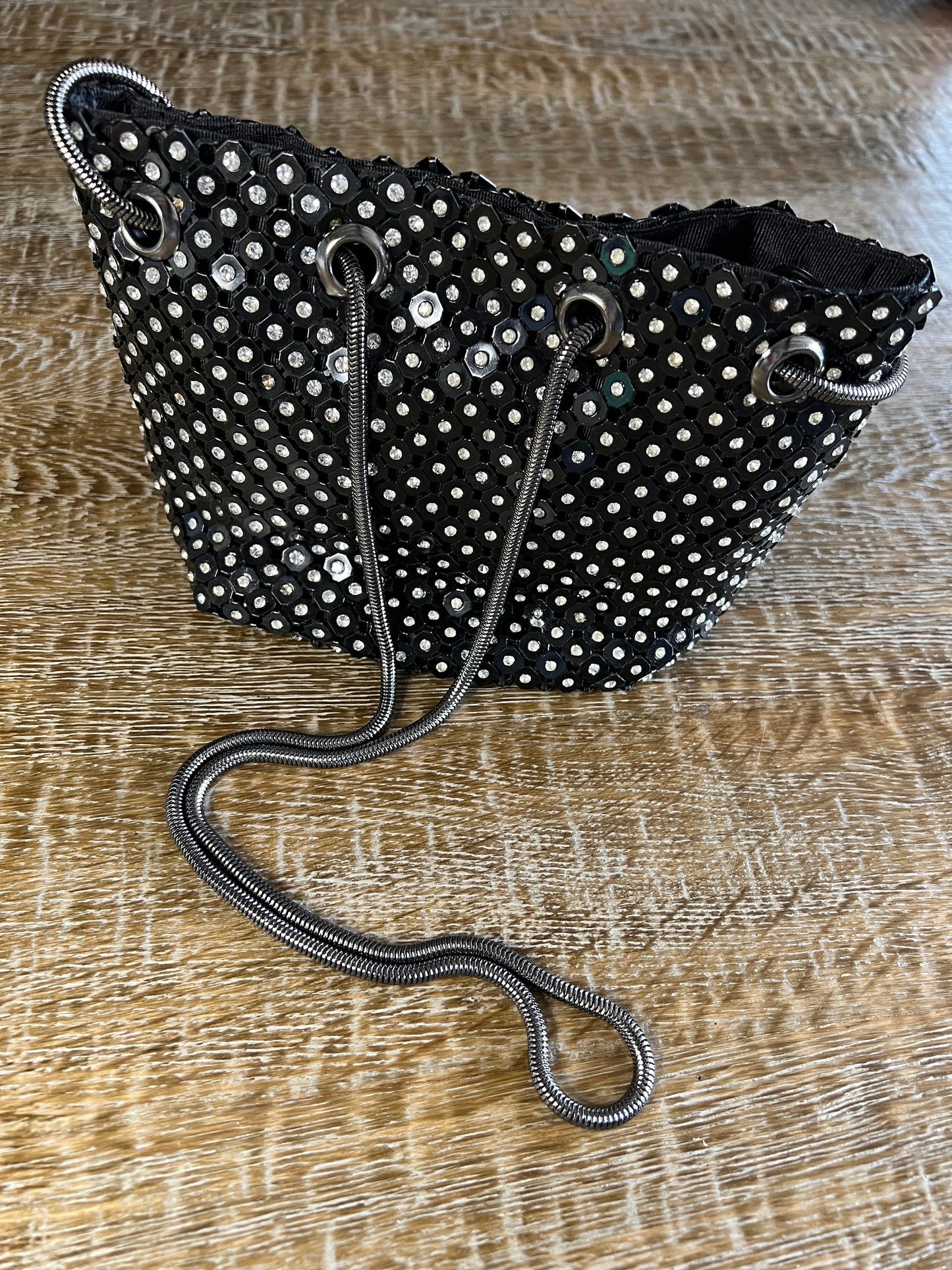 Rhinestone Chainmail Bucket Bag, Diamanté Evening Handbag