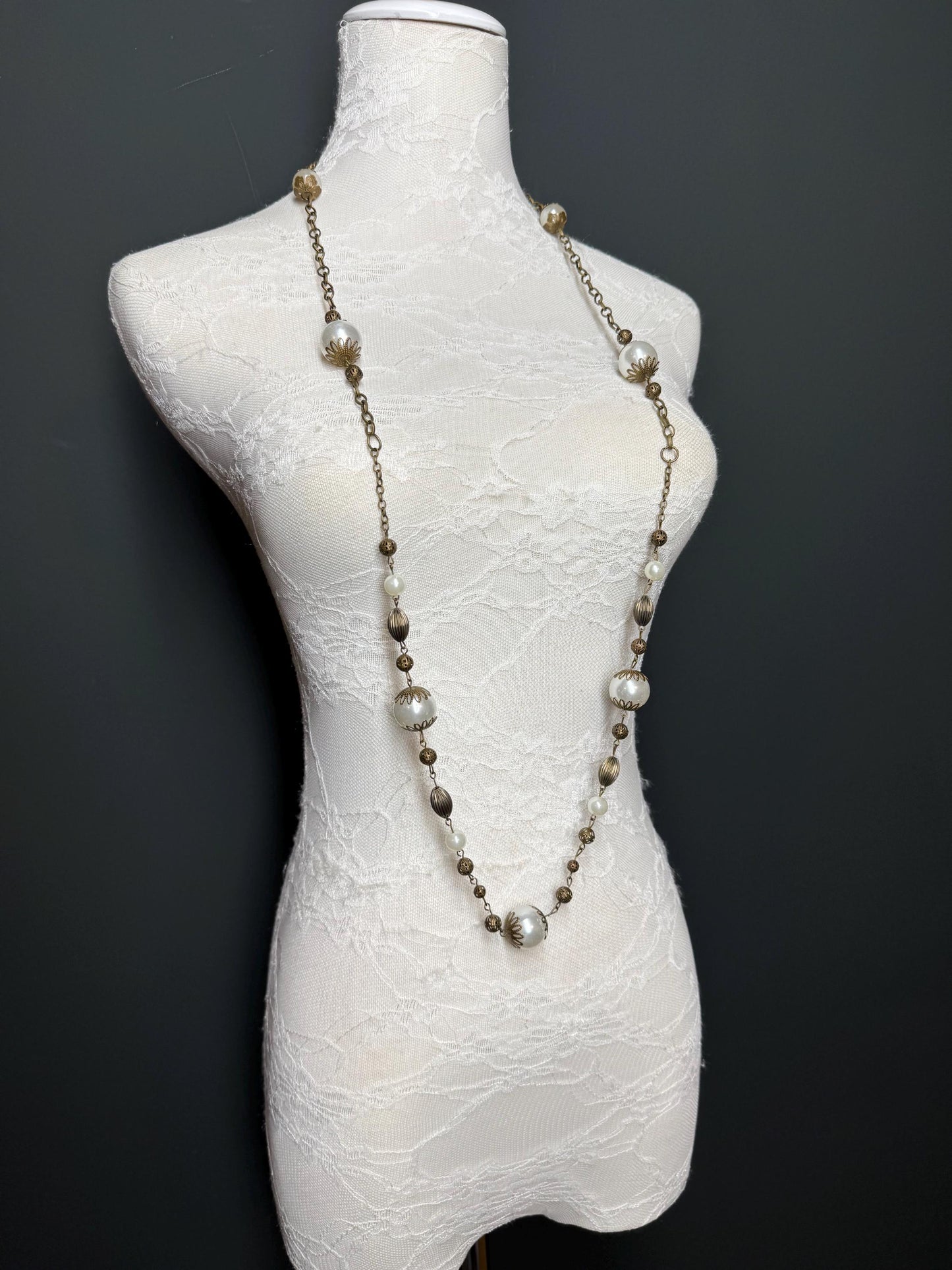 Pearl Bead Necklace, Antique Brass Necklace, Premium Quality, FAN Design, Accessory, Gift, Arm Jewellery, Festival, Gift, Elegant Jewellery