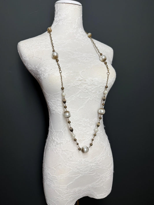 Pearl Bead Necklace, Antique Brass Necklace, Premium Quality, FAN Design, Accessory, Gift, Arm Jewellery, Festival, Gift, Elegant Jewellery