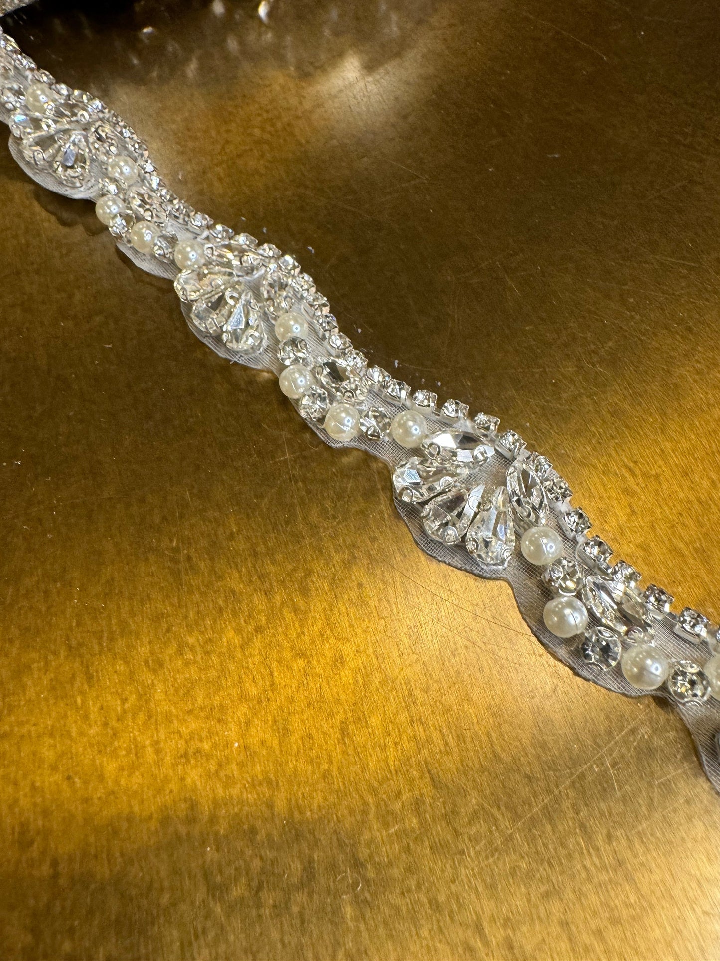 Pearl Rhinestone Bridal Trim, Diamante Bead Applique (2cm Wide)