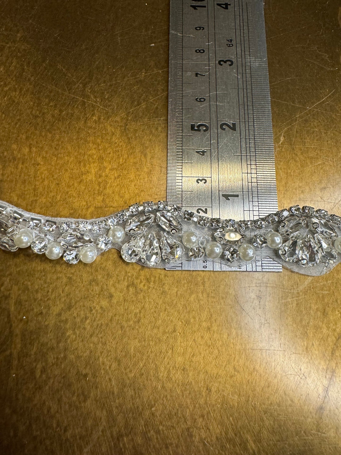 Pearl Rhinestone Bridal Trim, Diamante Bead Applique (2cm Wide)
