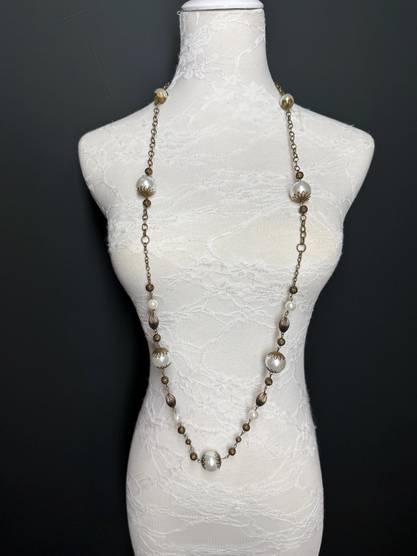 Pearl Bead Necklace, Antique Brass Necklace, Premium Quality, FAN Design, Accessory, Gift, Arm Jewellery, Festival, Gift, Elegant Jewellery