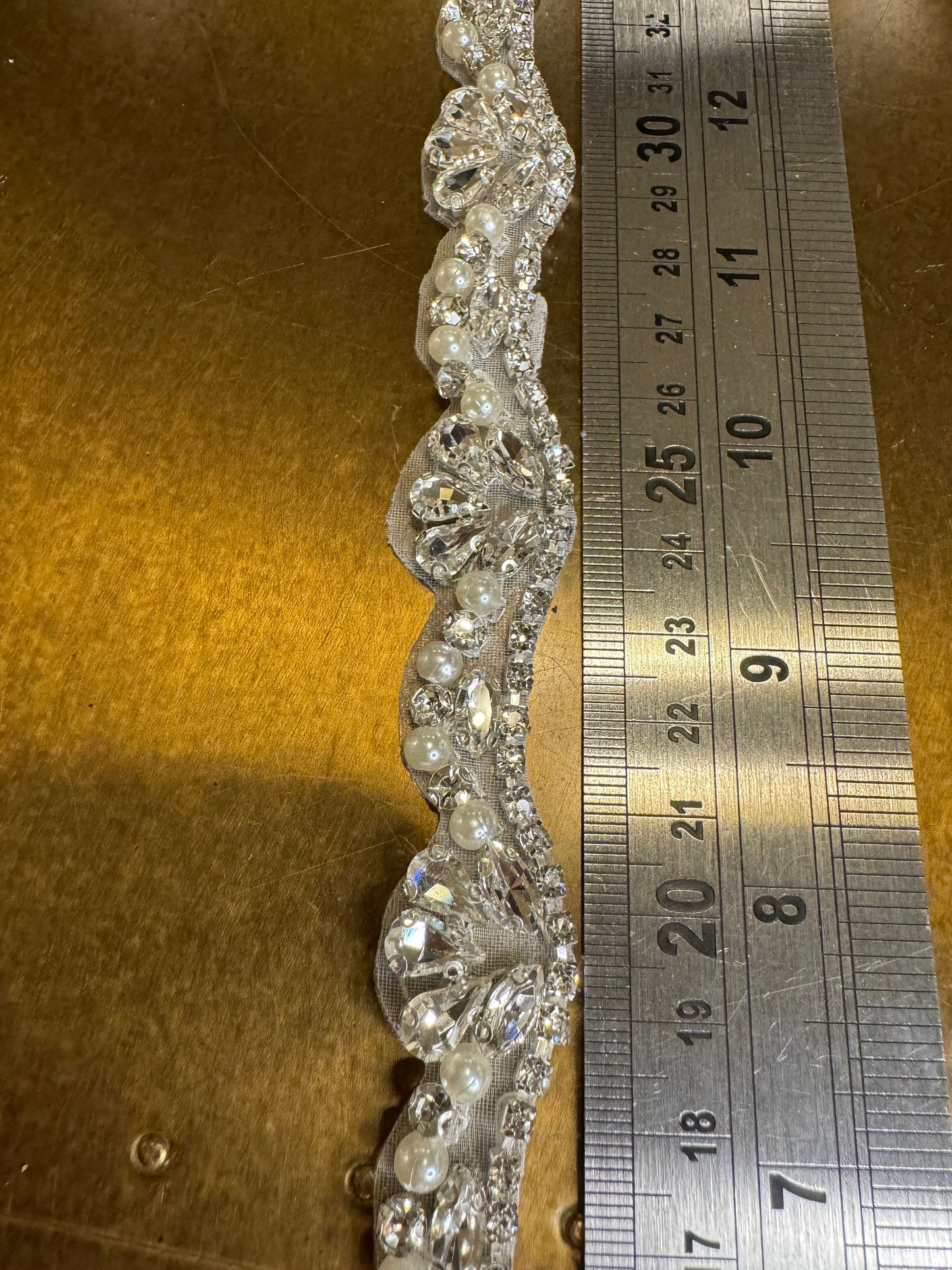 Pearl Rhinestone Bridal Trim, Diamante Bead Applique (2cm Wide)
