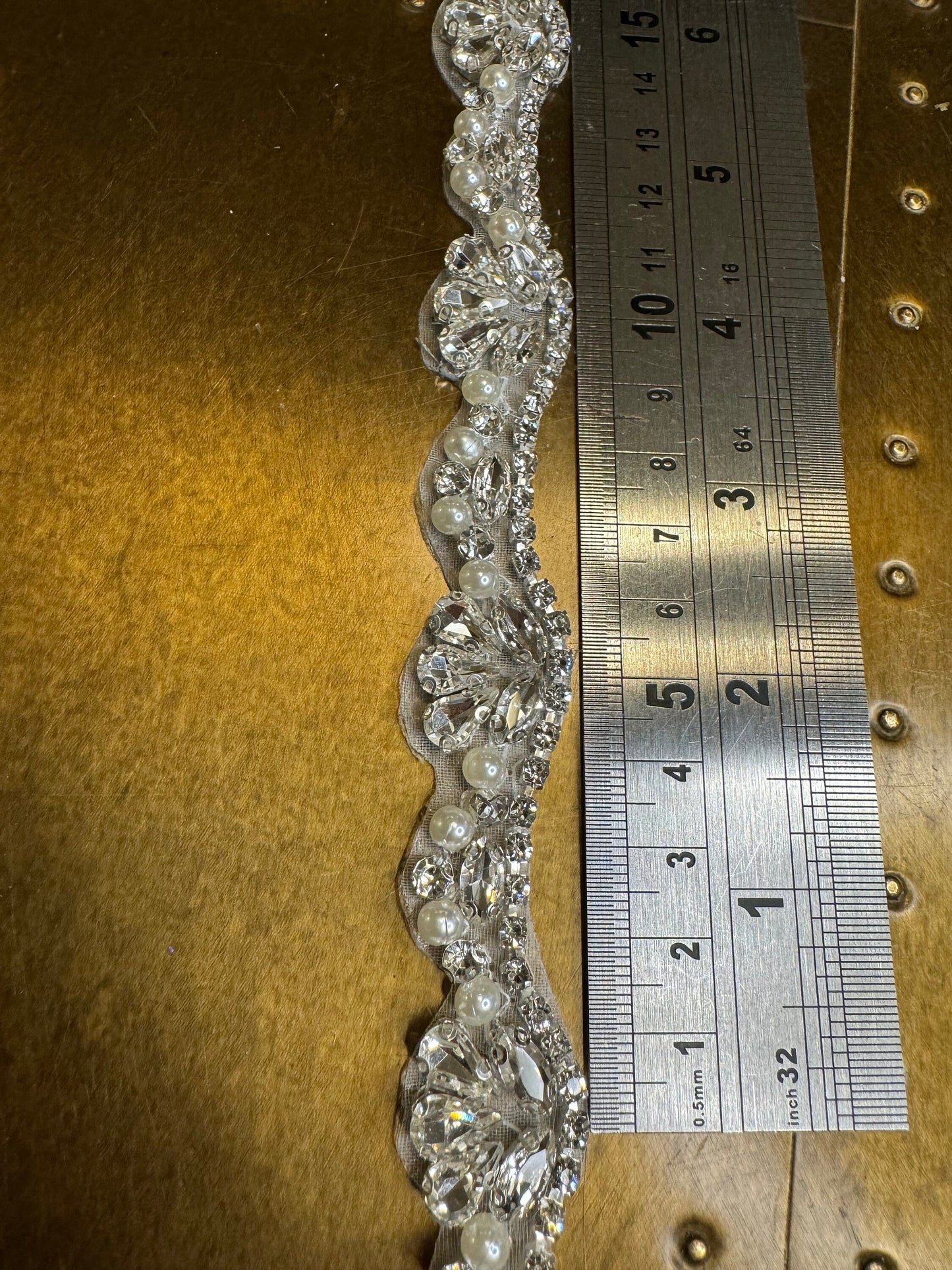 Pearl Rhinestone Bridal Trim, Diamante Bead Applique (2cm Wide)