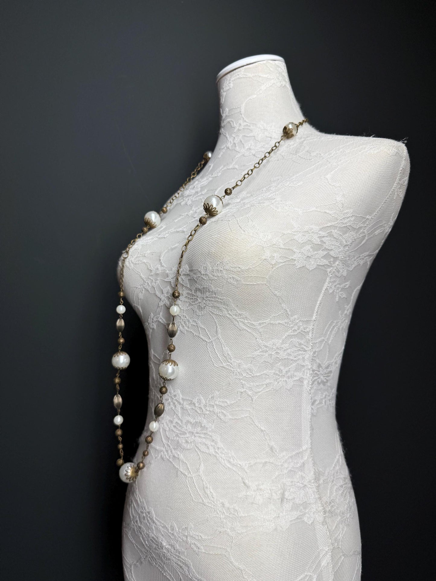 Pearl Bead Necklace, Antique Brass Necklace, Premium Quality, FAN Design, Accessory, Gift, Arm Jewellery, Festival, Gift, Elegant Jewellery