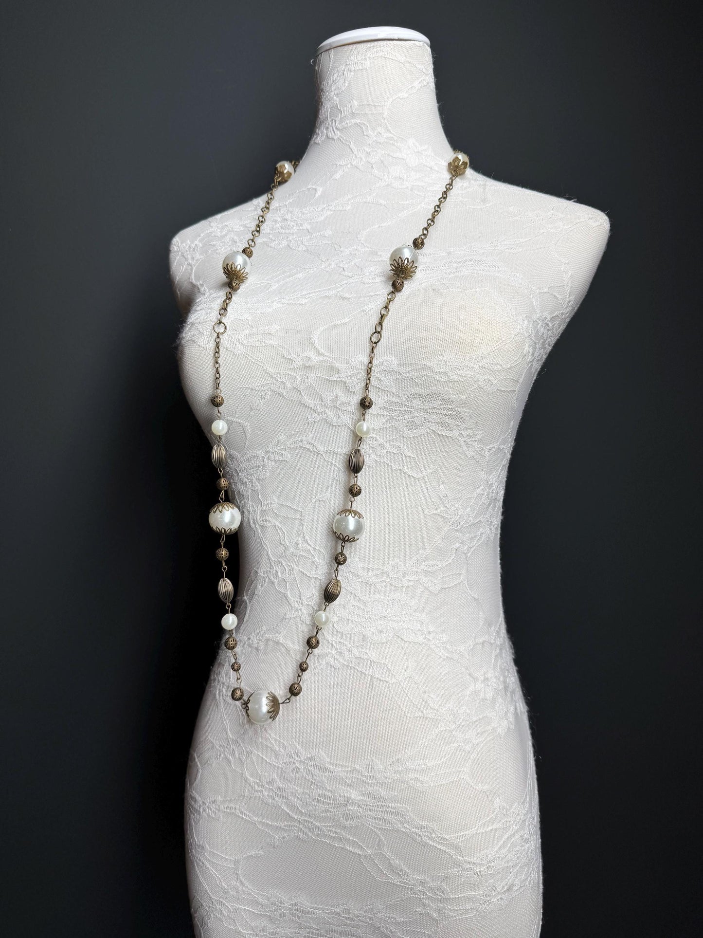 Pearl Bead Necklace, Antique Brass Necklace, Premium Quality, FAN Design, Accessory, Gift, Arm Jewellery, Festival, Gift, Elegant Jewellery