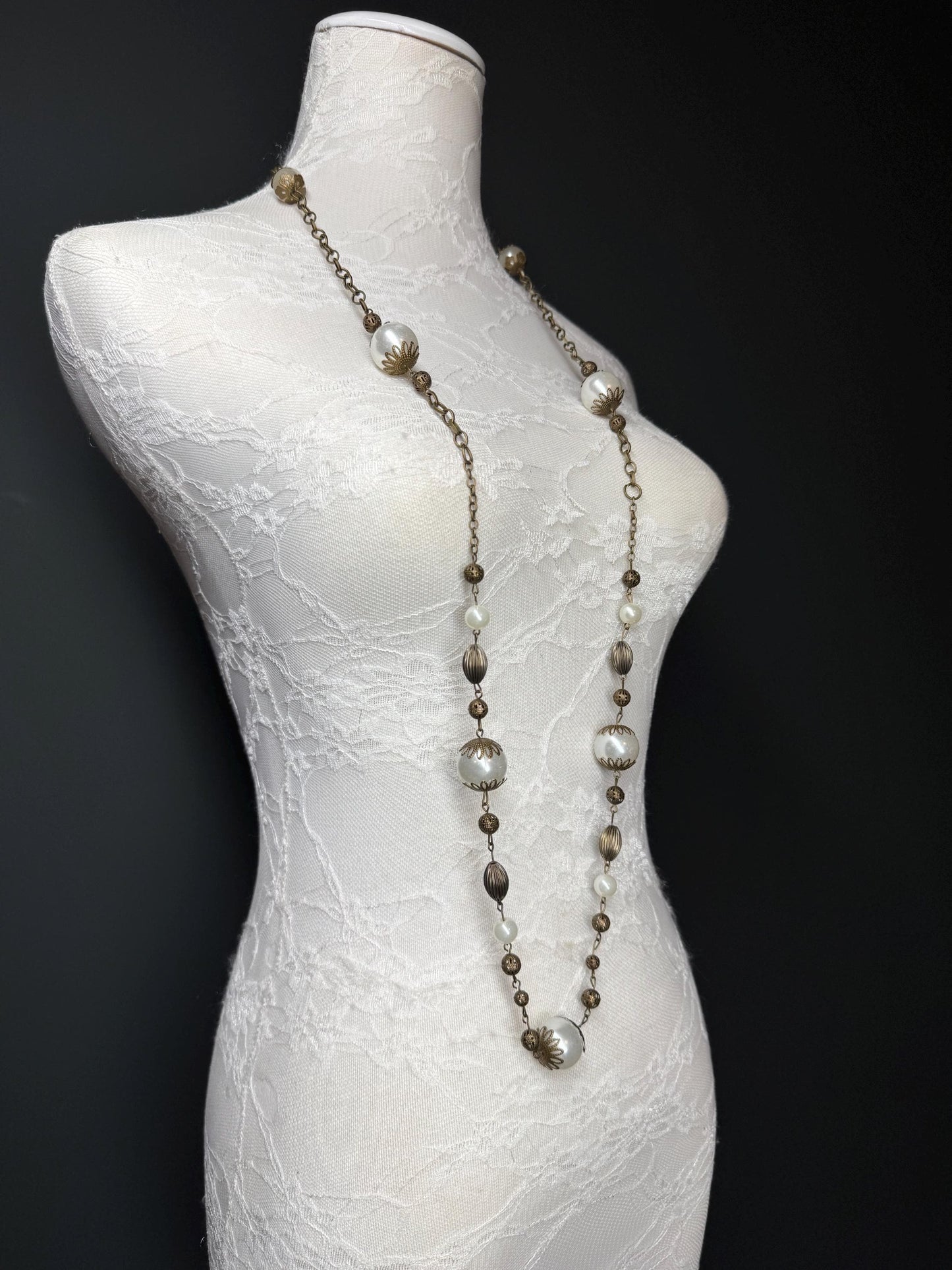 Pearl Bead Necklace, Antique Brass Necklace, Premium Quality, FAN Design, Accessory, Gift, Arm Jewellery, Festival, Gift, Elegant Jewellery
