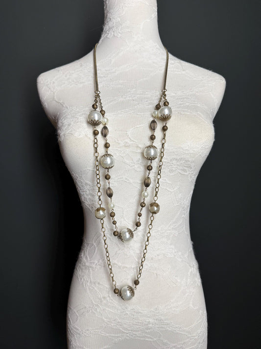 Pearl Bead Necklace, Antique Brass Necklace, Premium Quality, FAN Design, Accessory, Gift, Arm Jewellery, Festival, Gift, Elegant Jewellery