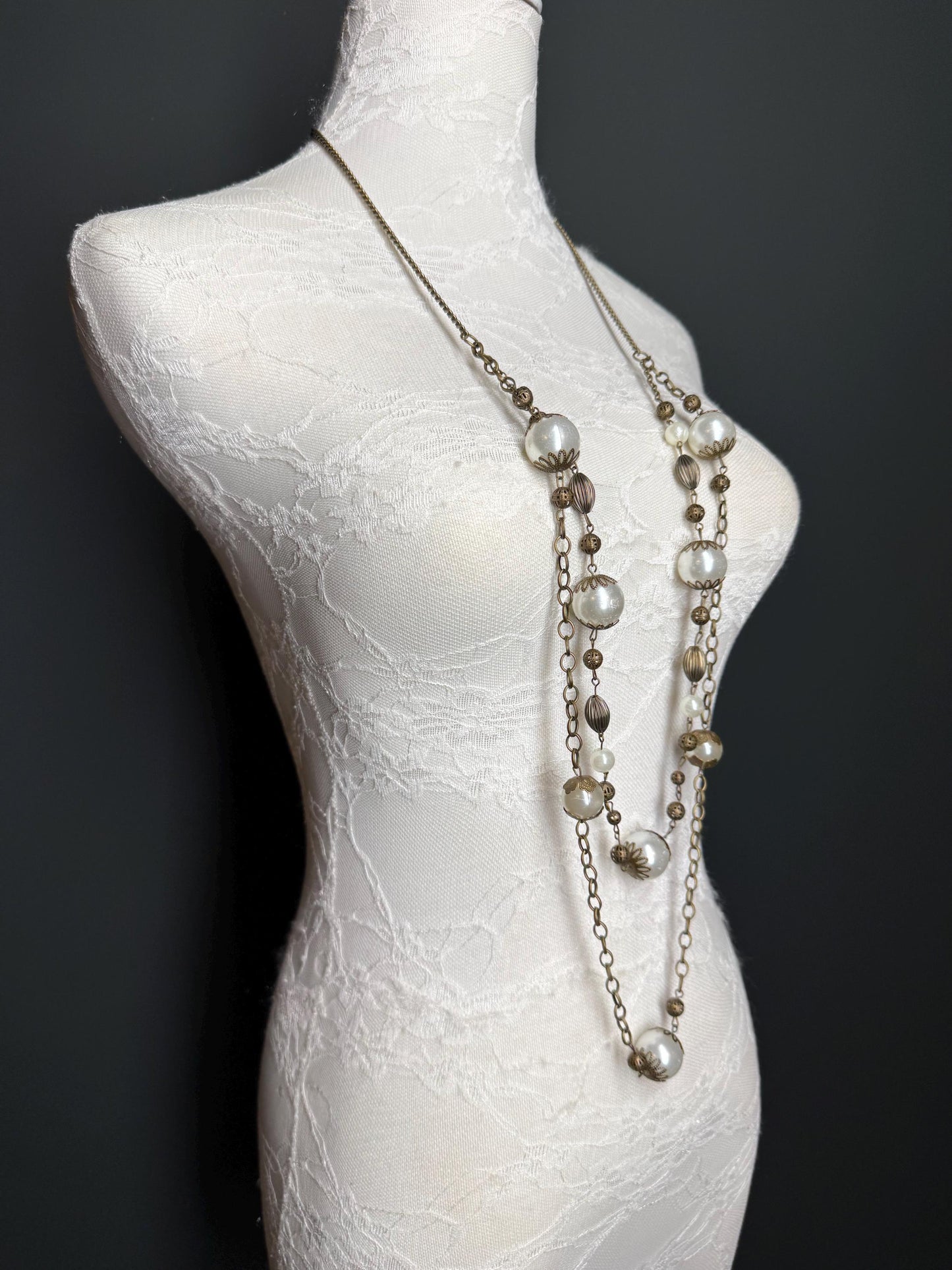 Pearl Bead Necklace, Antique Brass Necklace, Premium Quality, FAN Design, Accessory, Gift, Arm Jewellery, Festival, Gift, Elegant Jewellery
