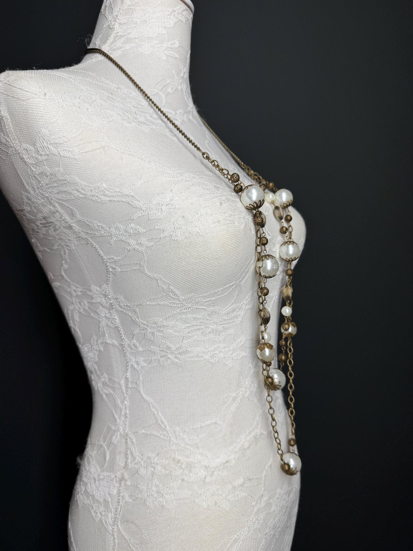 Pearl Bead Necklace, Antique Brass Necklace, Premium Quality, FAN Design, Accessory, Gift, Arm Jewellery, Festival, Gift, Elegant Jewellery