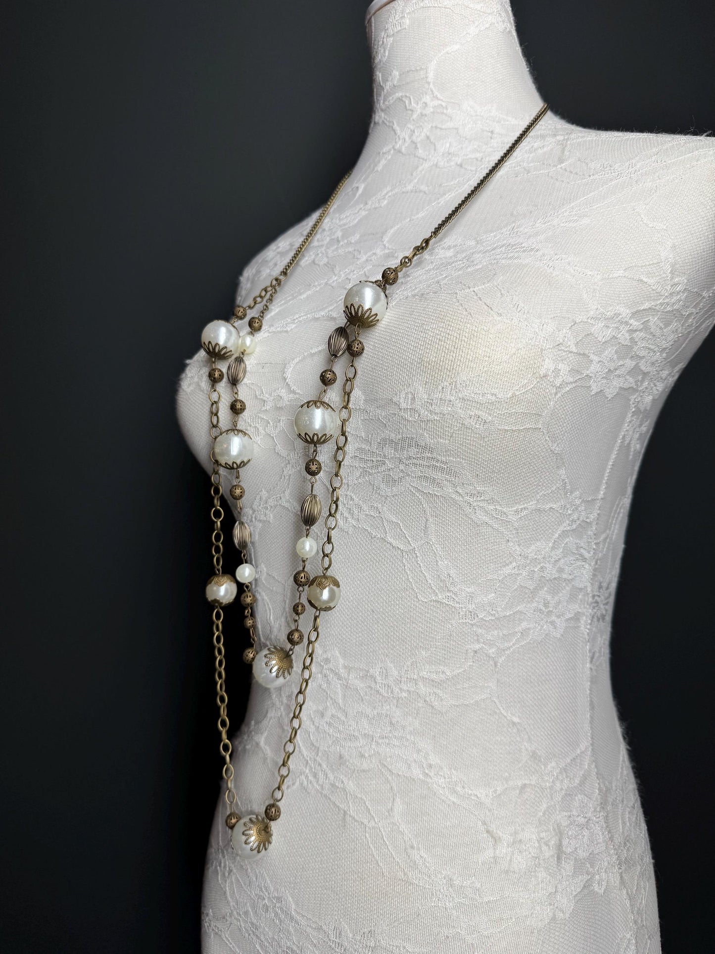 Pearl Bead Necklace, Antique Brass Necklace, Premium Quality, FAN Design, Accessory, Gift, Arm Jewellery, Festival, Gift, Elegant Jewellery