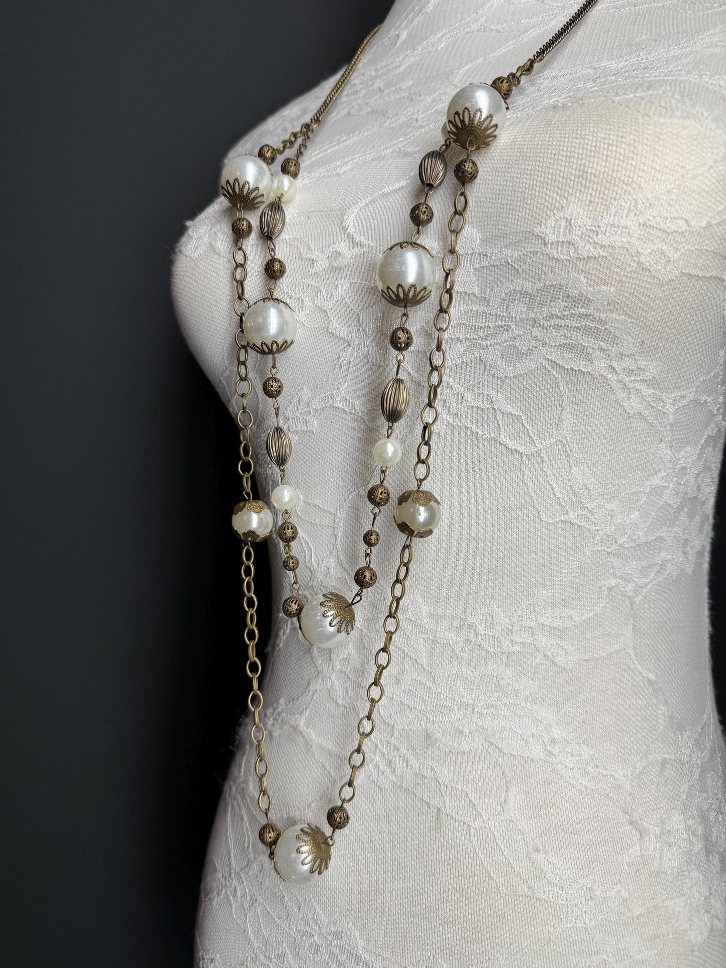 Pearl Bead Necklace, Antique Brass Necklace, Premium Quality, FAN Design, Accessory, Gift, Arm Jewellery, Festival, Gift, Elegant Jewellery