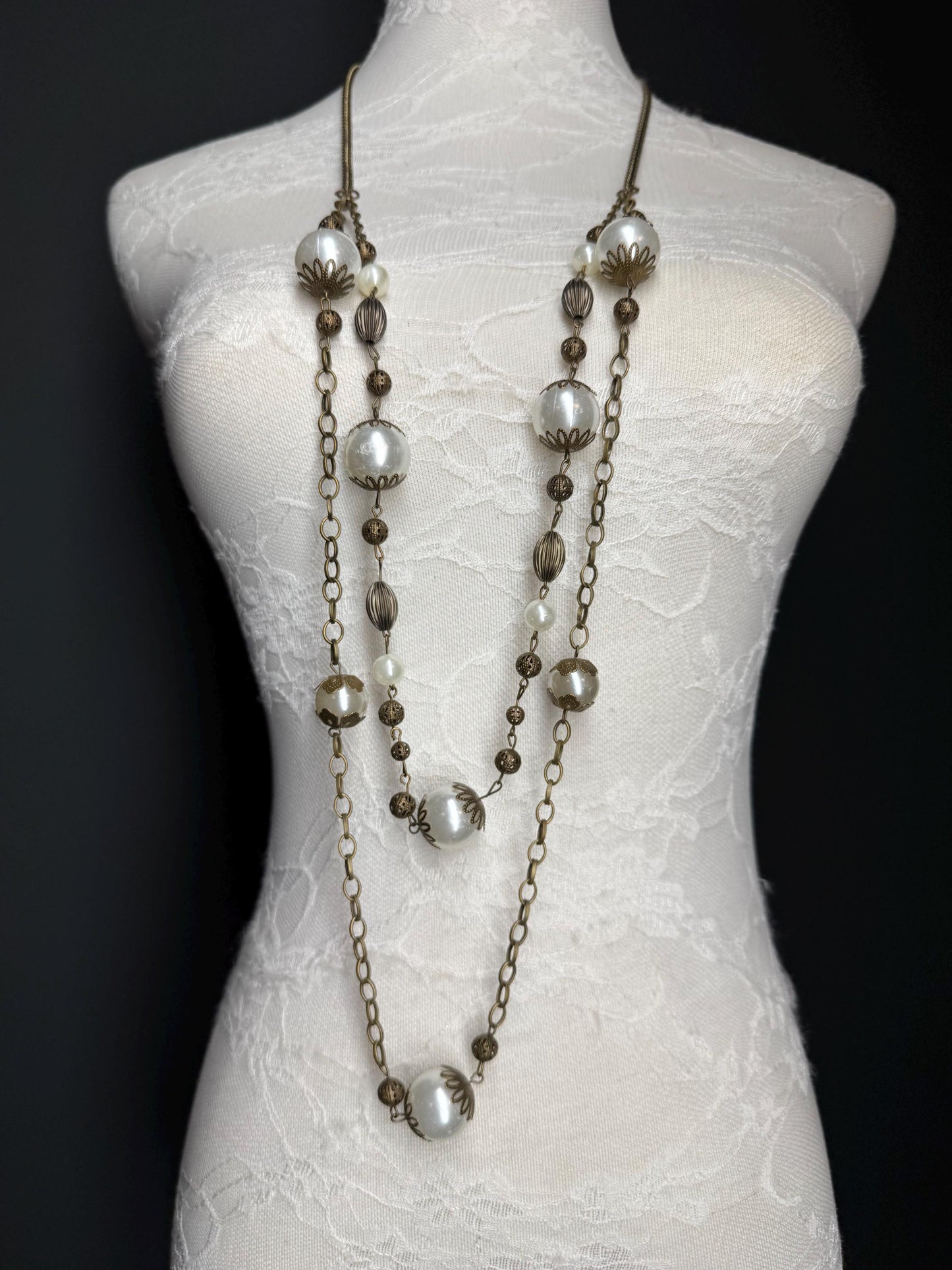 Pearl Bead Necklace, Antique Brass Necklace, Premium Quality, FAN Design, Accessory, Gift, Arm Jewellery, Festival, Gift, Elegant Jewellery