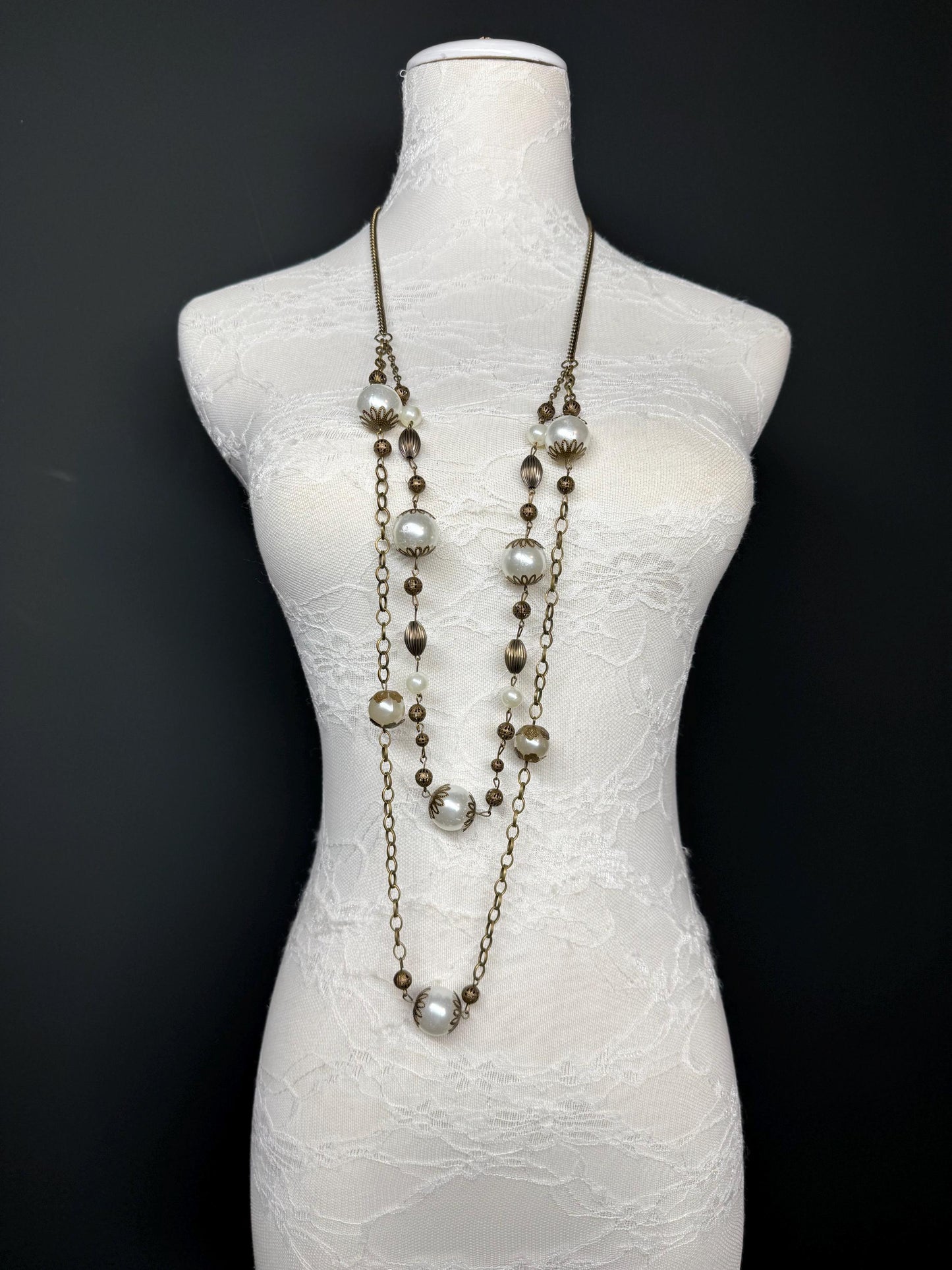 Pearl Bead Necklace, Antique Brass Necklace, Premium Quality, FAN Design, Accessory, Gift, Arm Jewellery, Festival, Gift, Elegant Jewellery