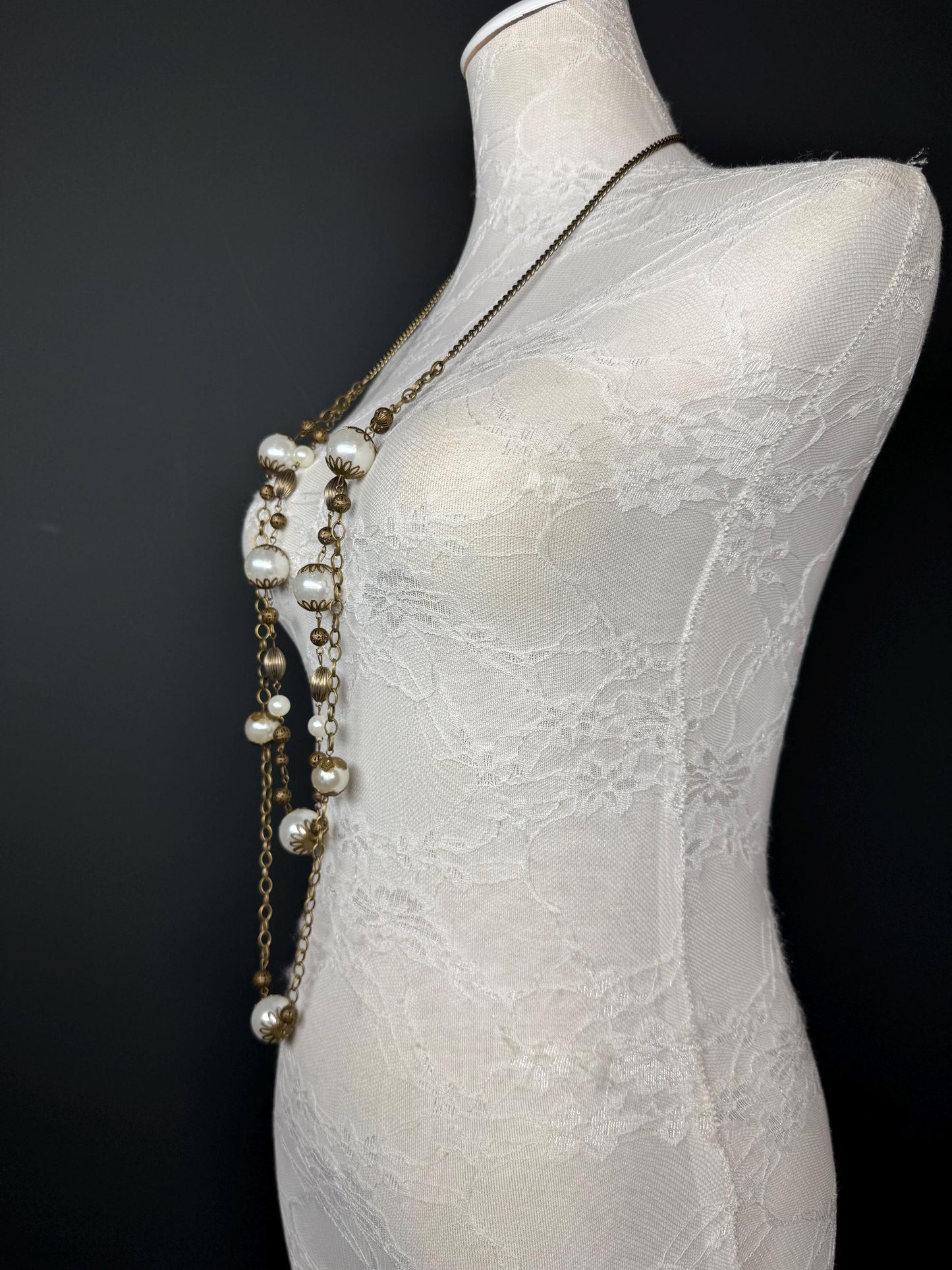 Pearl Bead Necklace, Antique Brass Necklace, Premium Quality, FAN Design, Accessory, Gift, Arm Jewellery, Festival, Gift, Elegant Jewellery
