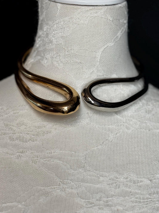 Necklace, Choker Style Necklace, Silver Gold Mix, Solid Metal, High Quality, Elegant, Gift, Necklace