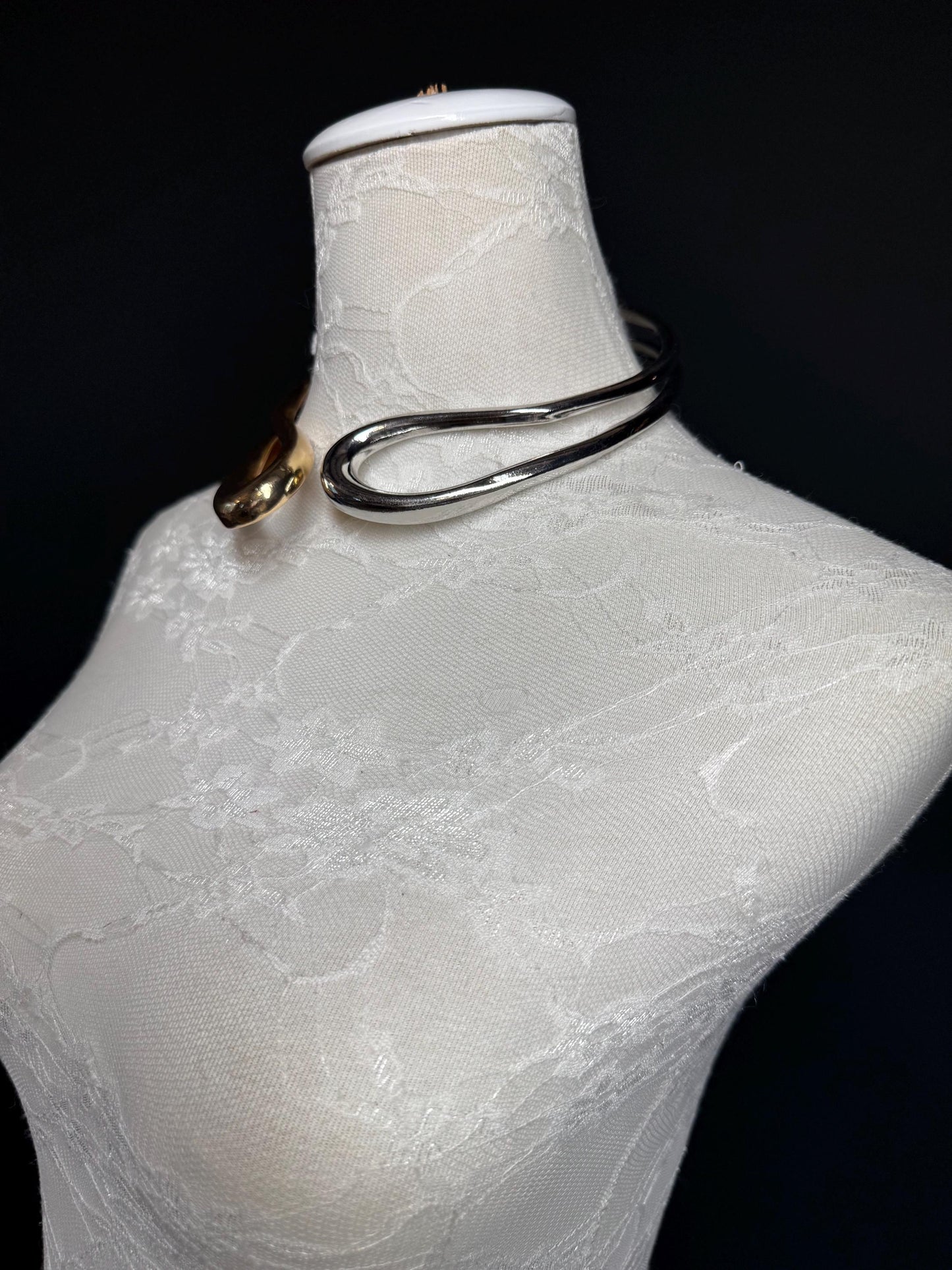Necklace, Choker Style Necklace, Silver Gold Mix, Solid Metal, High Quality, Elegant, Gift, Necklace