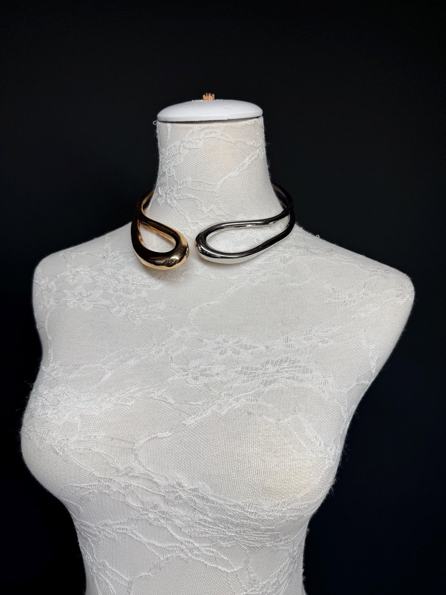 Necklace, Choker Style Necklace, Silver Gold Mix, Solid Metal, High Quality, Elegant, Gift, Necklace