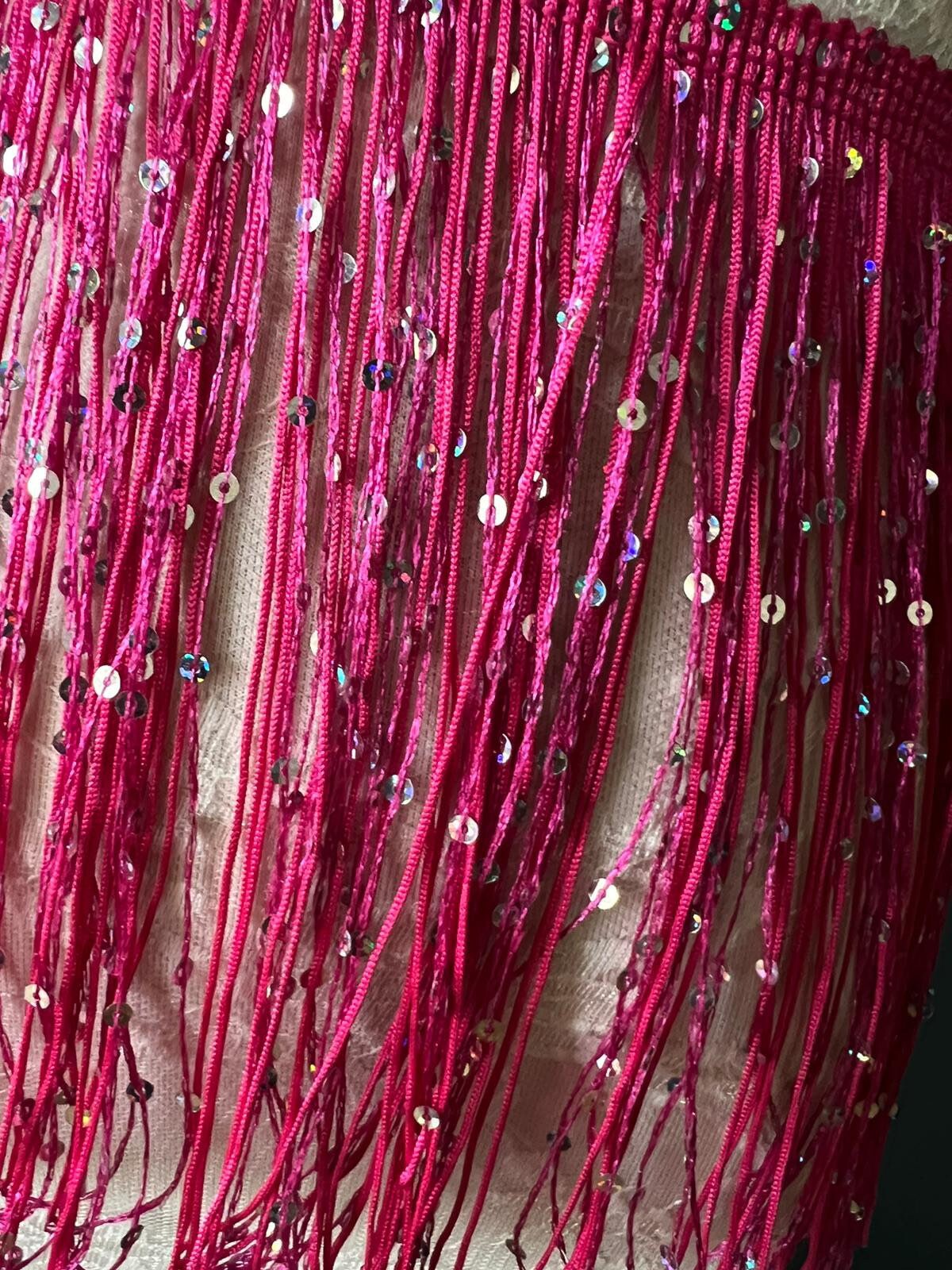 Cerise Pink Sequin Fringe Trim, 8 Inch, 20cm, Costume Embellishment, 12 Colours