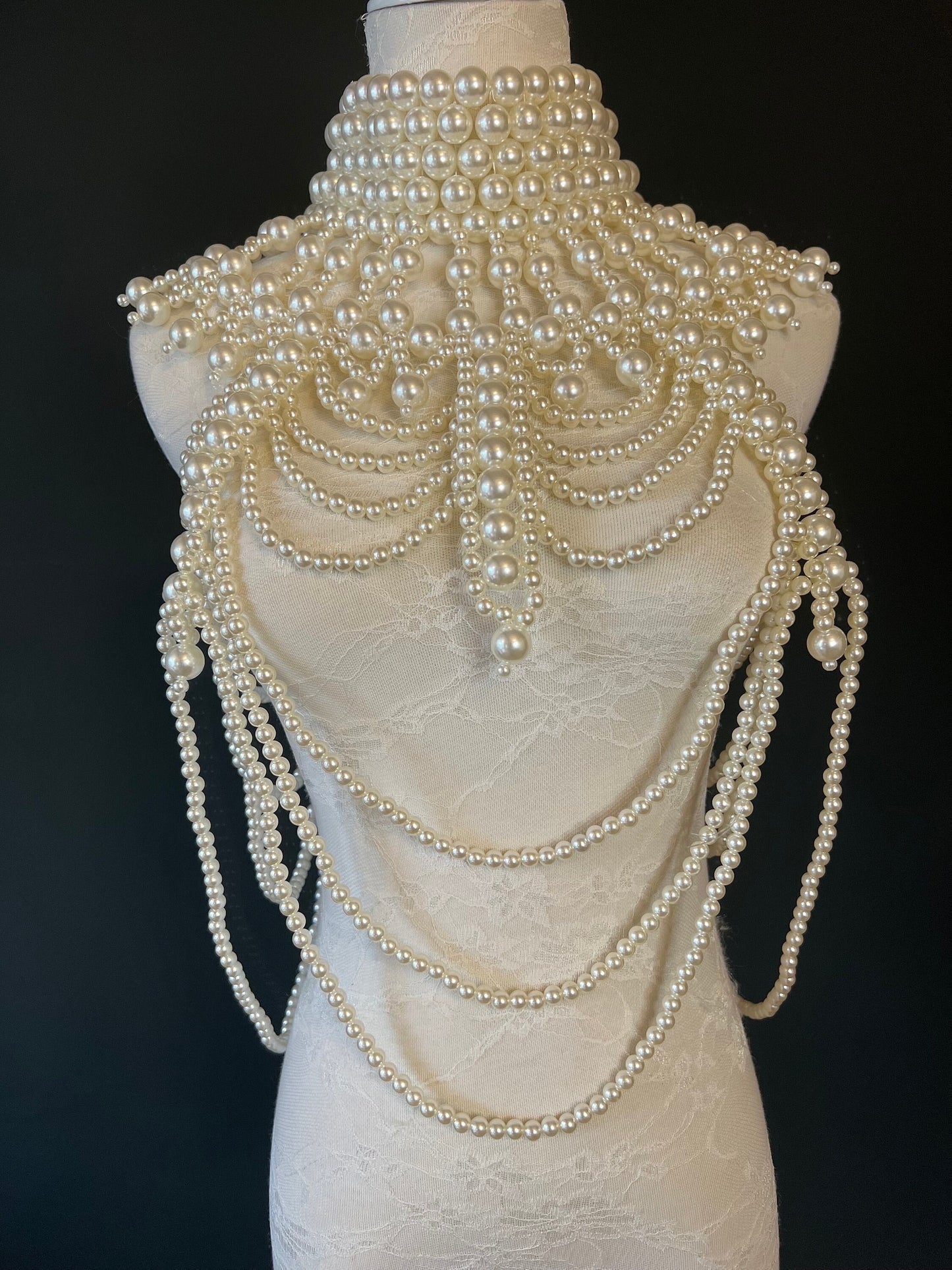 Pearl Body Chain Bra: Handmade Statement Shoulder Necklace