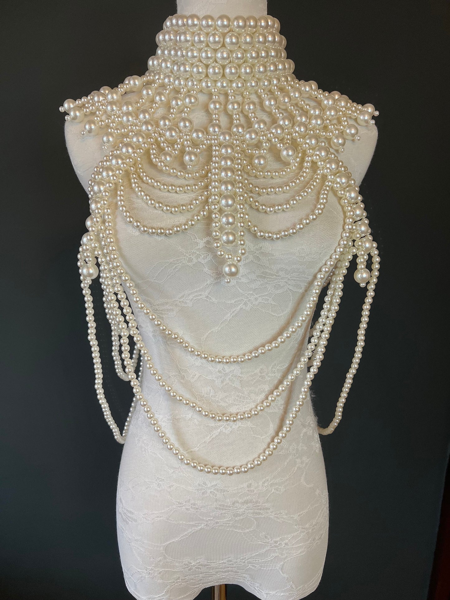 Pearl Body Chain Bra: Handmade Statement Shoulder Necklace